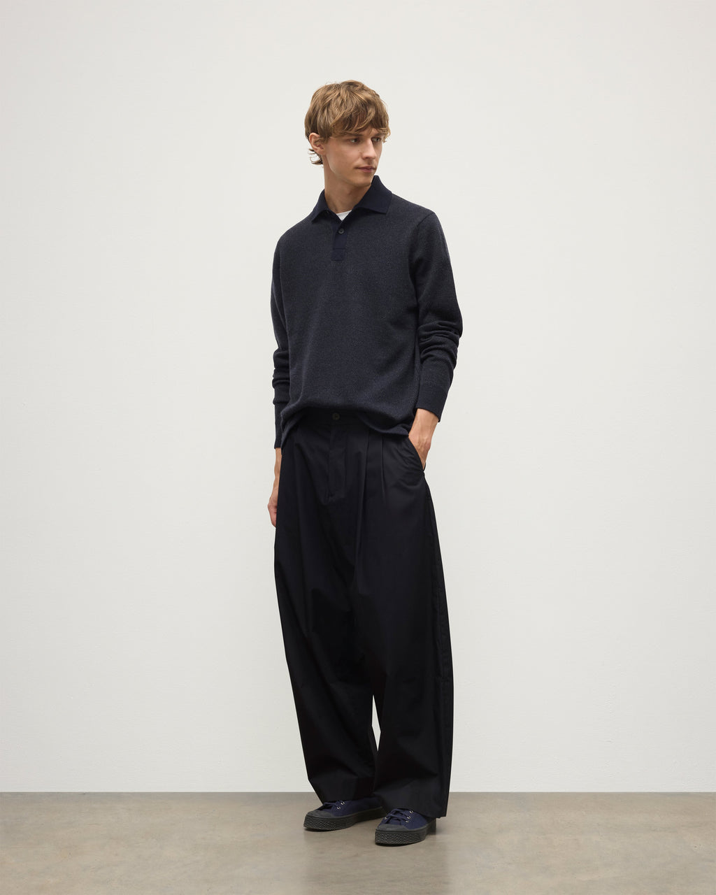 Johnstons of Elgin - Tweel Navy & Grey Cashmere Rugby Shirt