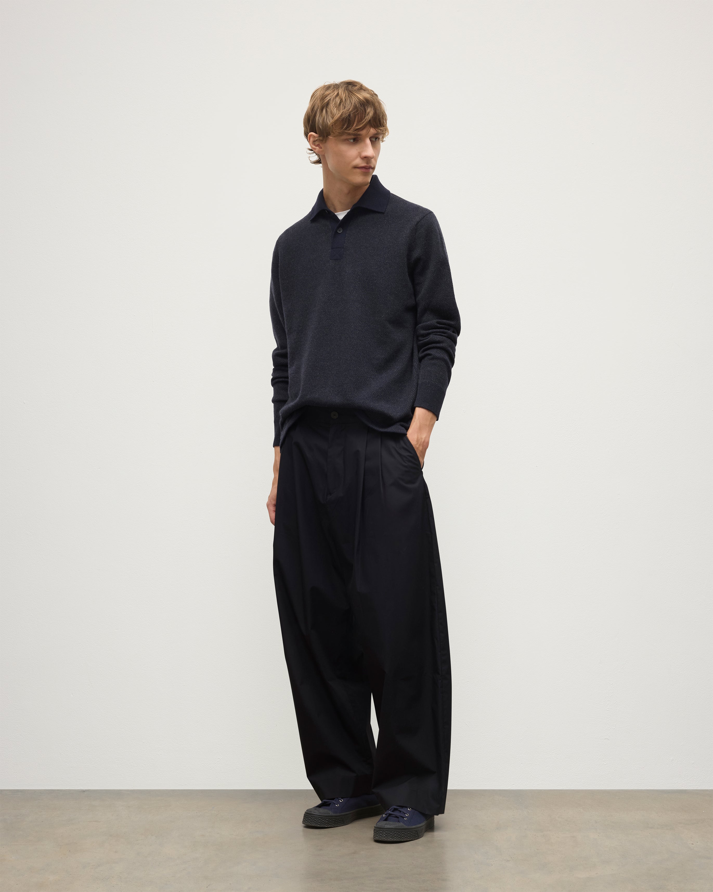 Johnstons of Elgin - Tweel Navy & Grey Cashmere Rugby Shirt