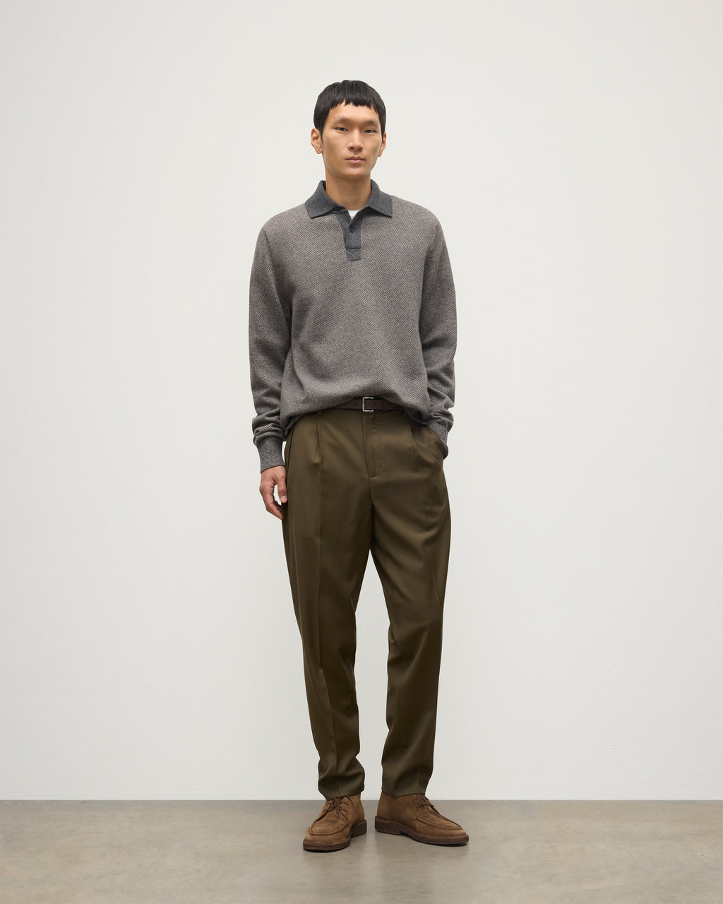 Johnstons of Elgin - Tweel Grey & Brown Cashmere Rugby Shirt