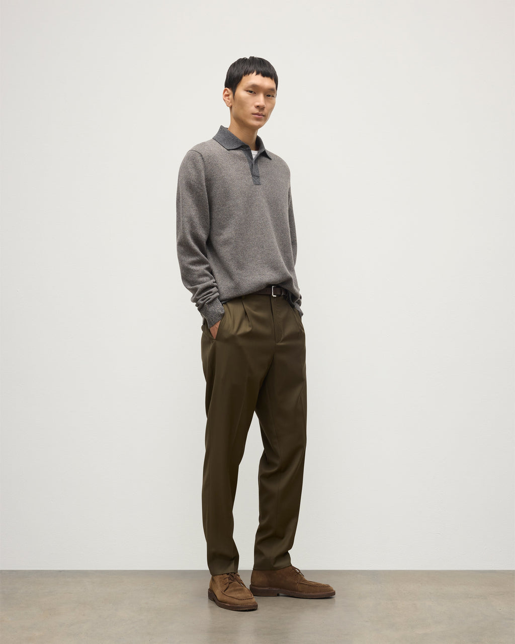 Johnstons of Elgin - Tweel Grey & Brown Cashmere Rugby Shirt