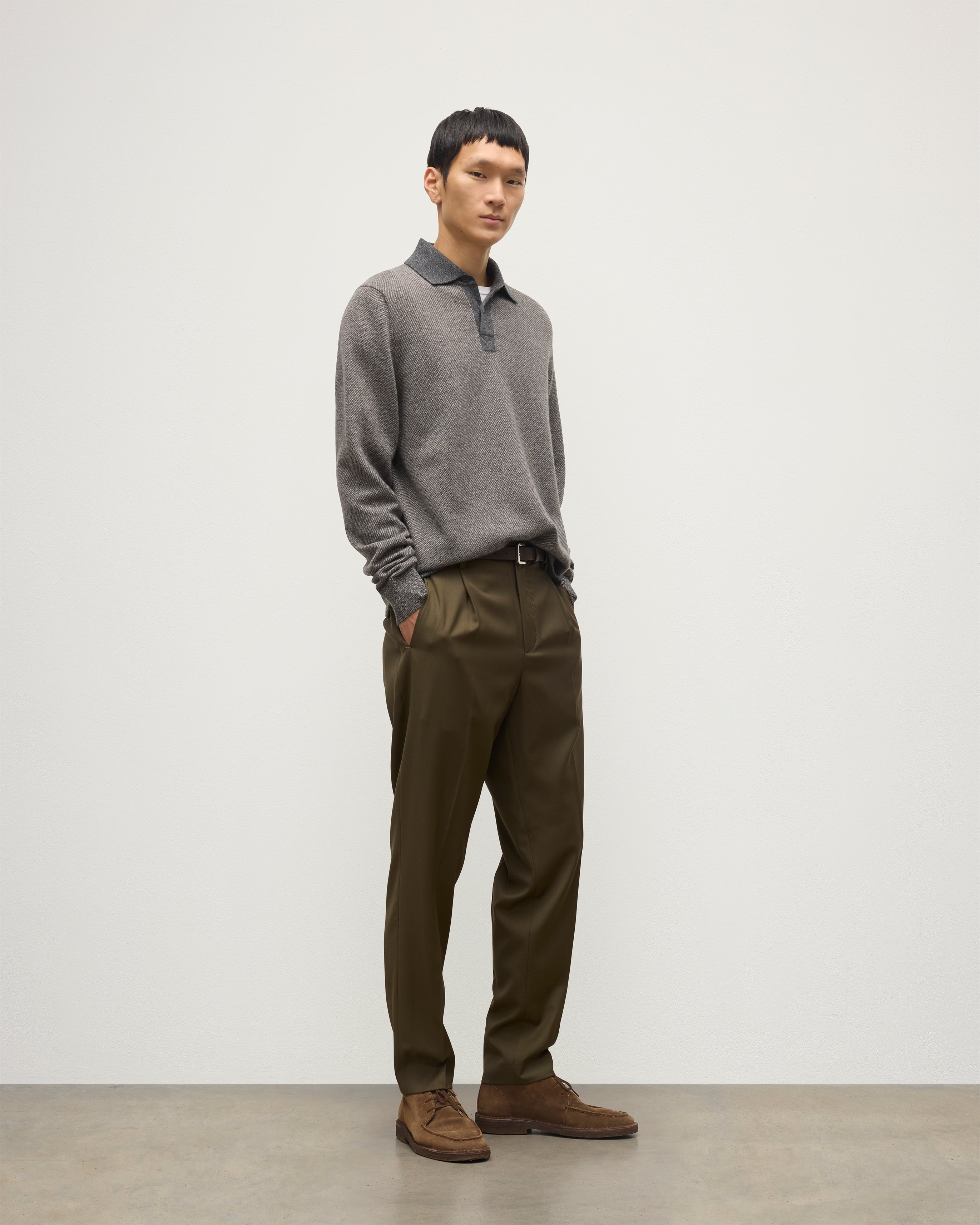 Johnstons of Elgin - Tweel Grey & Brown Cashmere Rugby Shirt