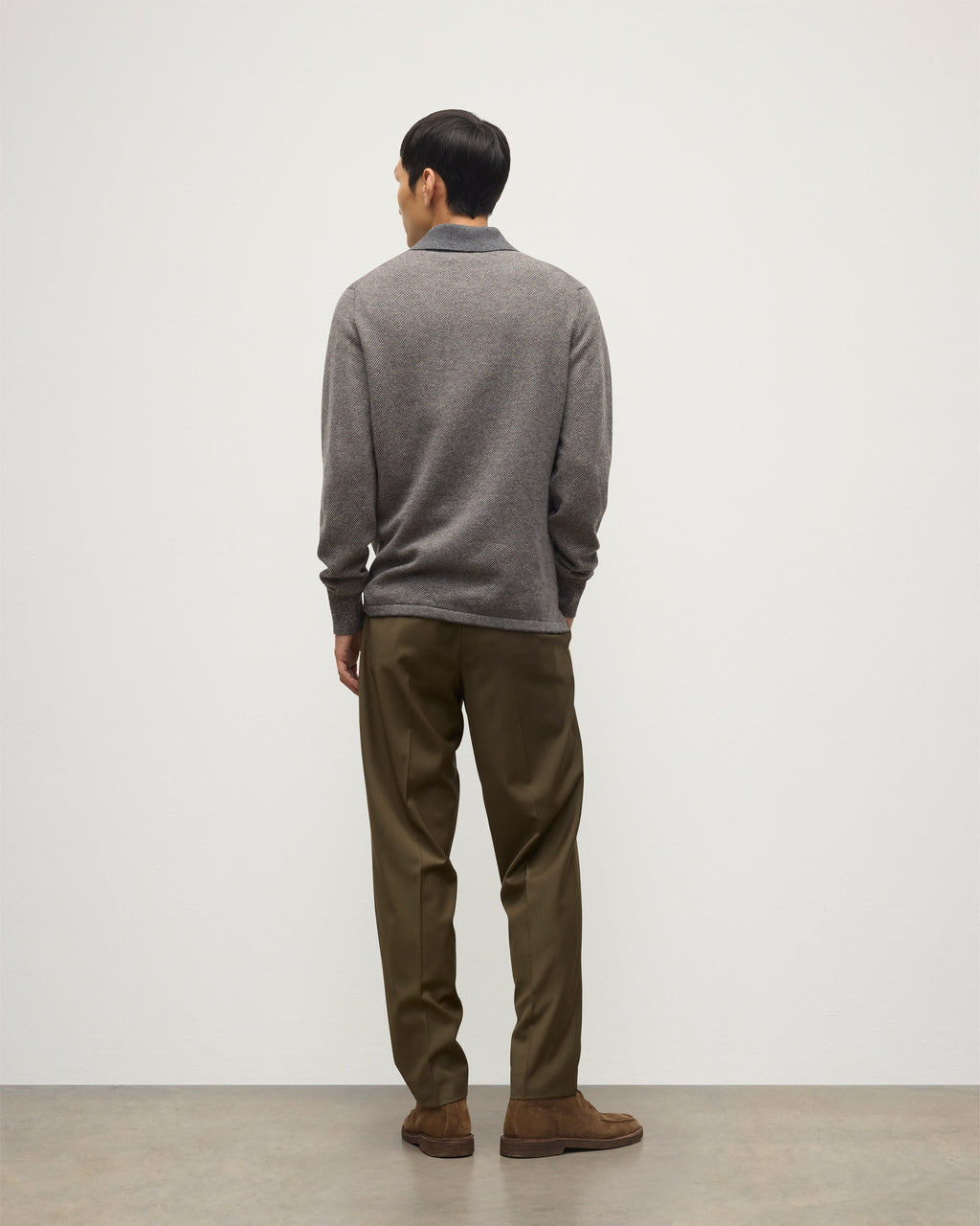 Johnstons of Elgin - Tweel Grey & Brown Cashmere Rugby Shirt