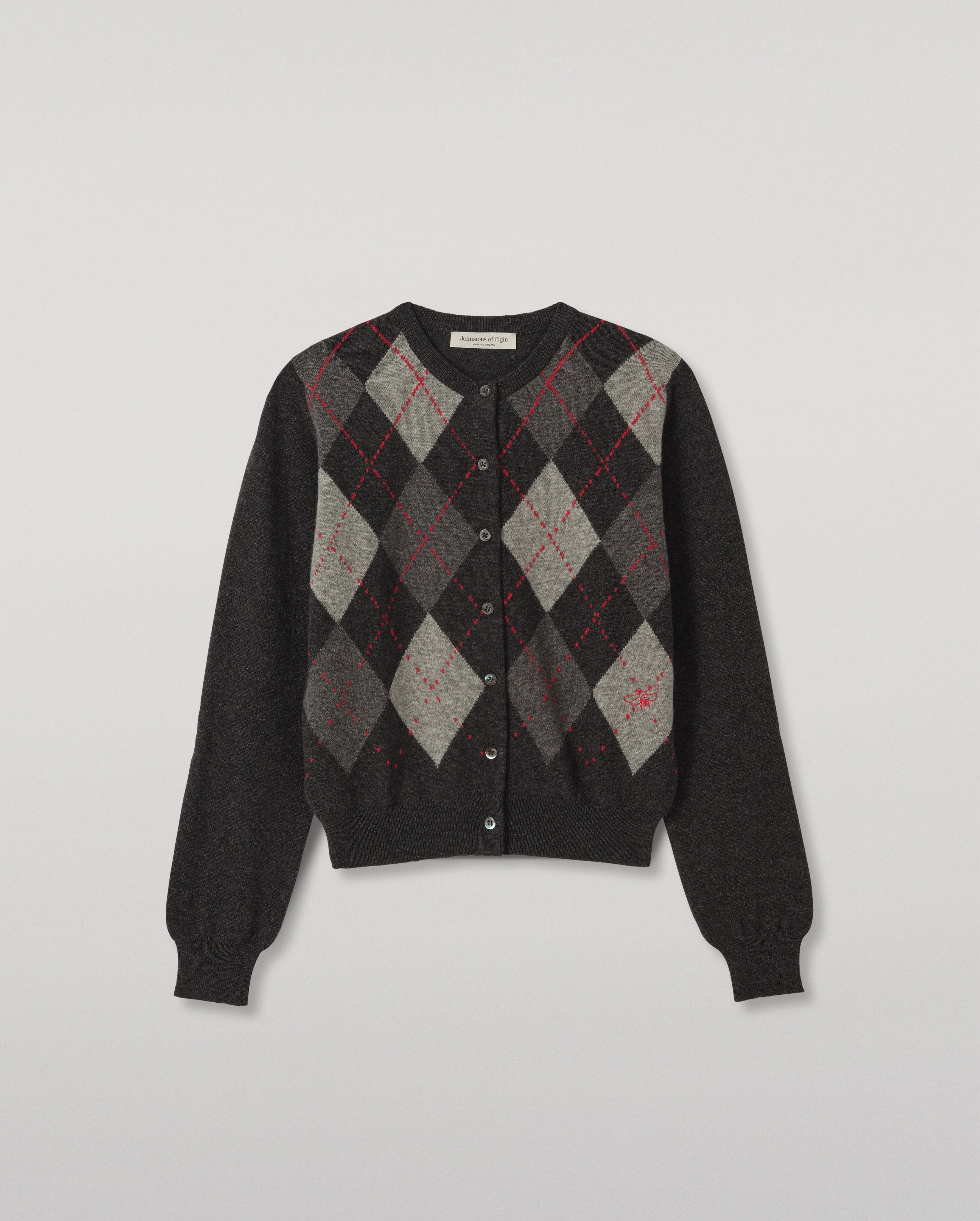 Johnstons of Elgin - Clan Charcoal Argyle Cashmere Cardigan