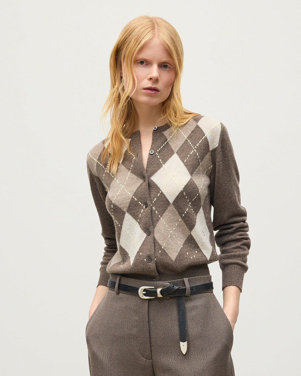 Johnstons of Elgin - Clan Brown Argyle Cashmere Cardigan