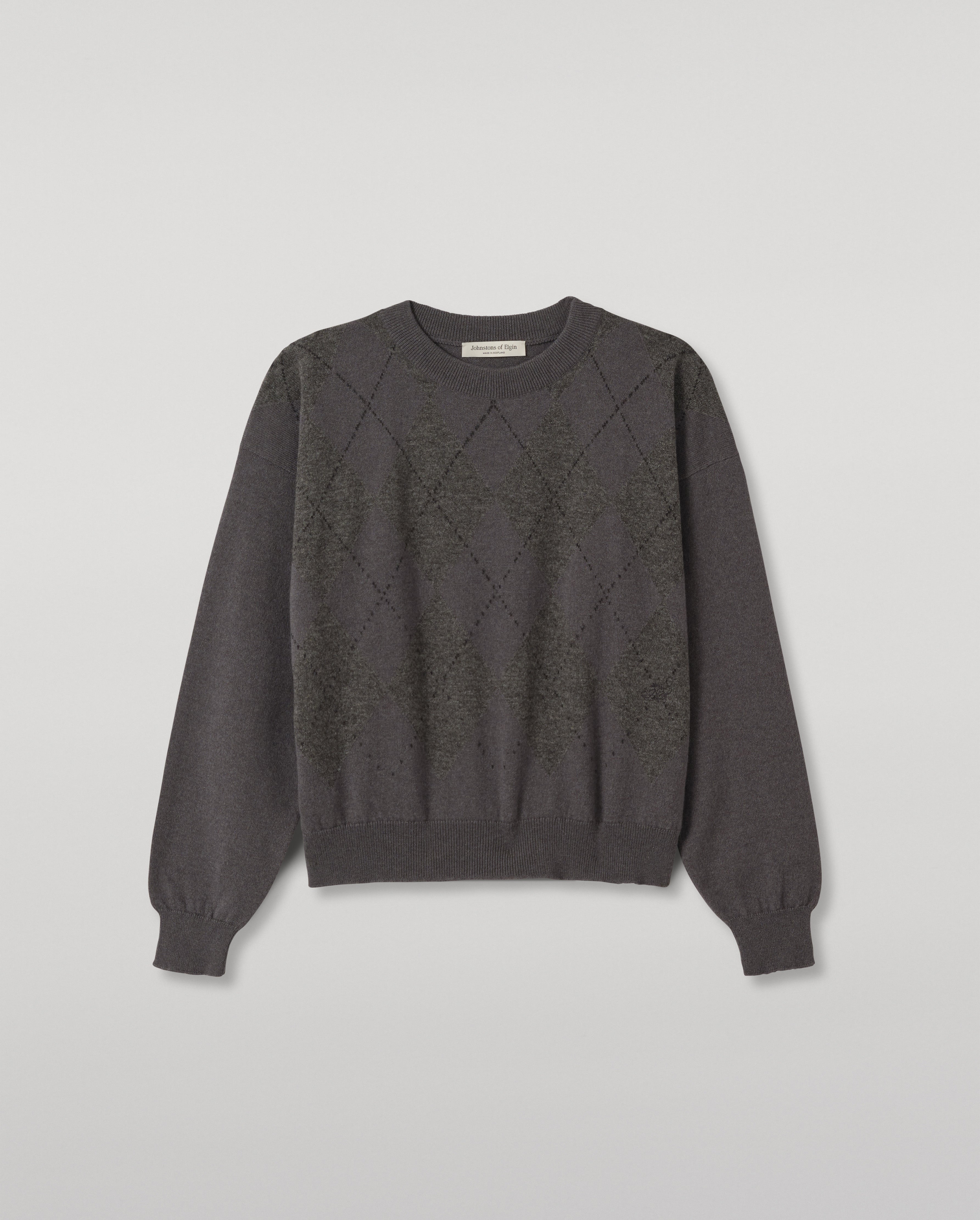 Johnstons of Elgin - Clan Mid Grey Argyle Cashmere Jumper