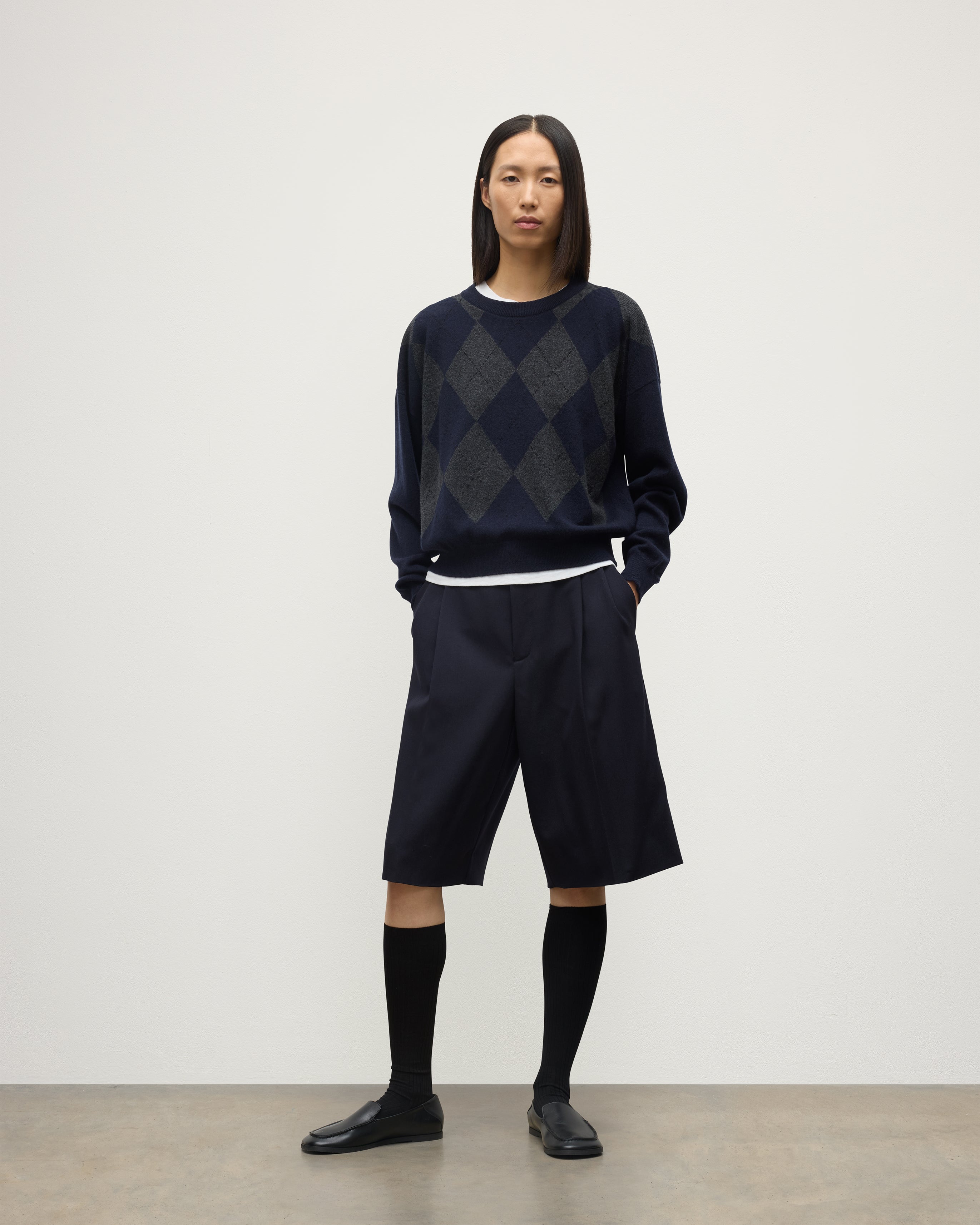 Johnstons of Elgin - Clan Dark Navy Argyle Cashmere Jumper
