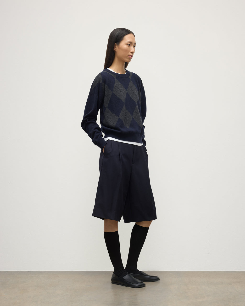 Johnstons of Elgin - Clan Dark Navy Argyle Cashmere Jumper