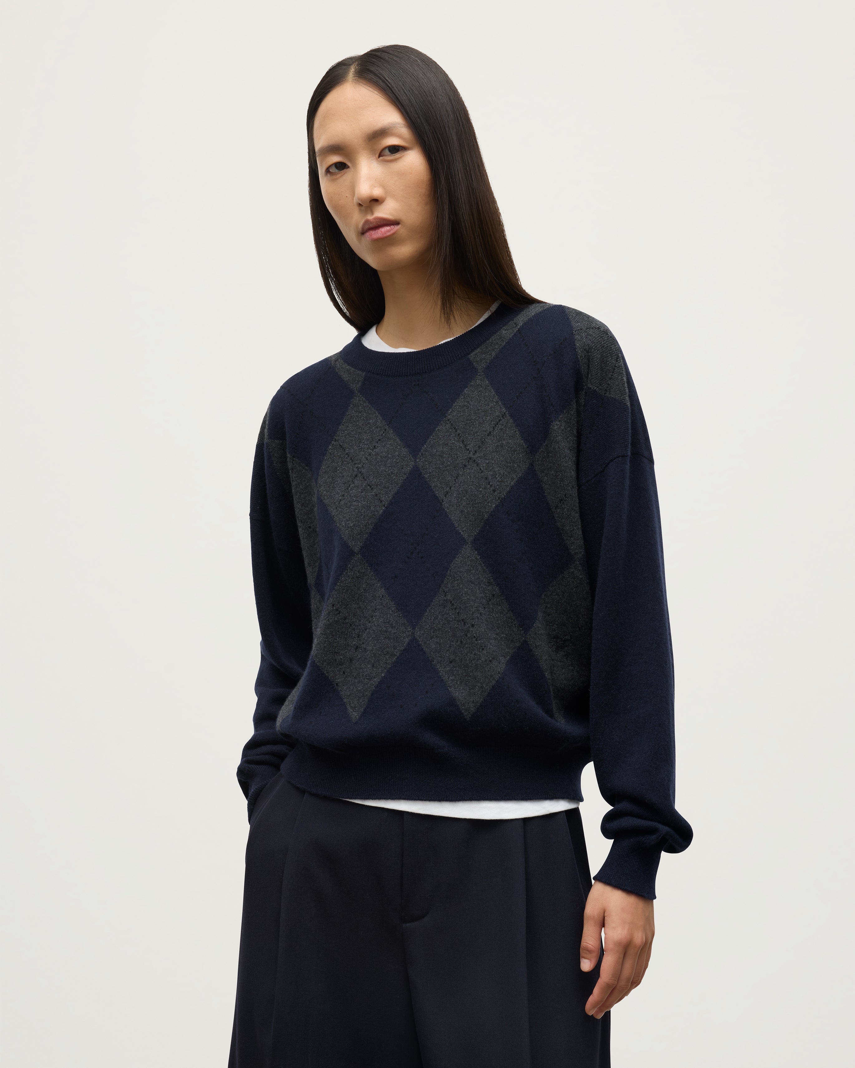 Johnstons of Elgin - Clan Dark Navy Argyle Cashmere Jumper