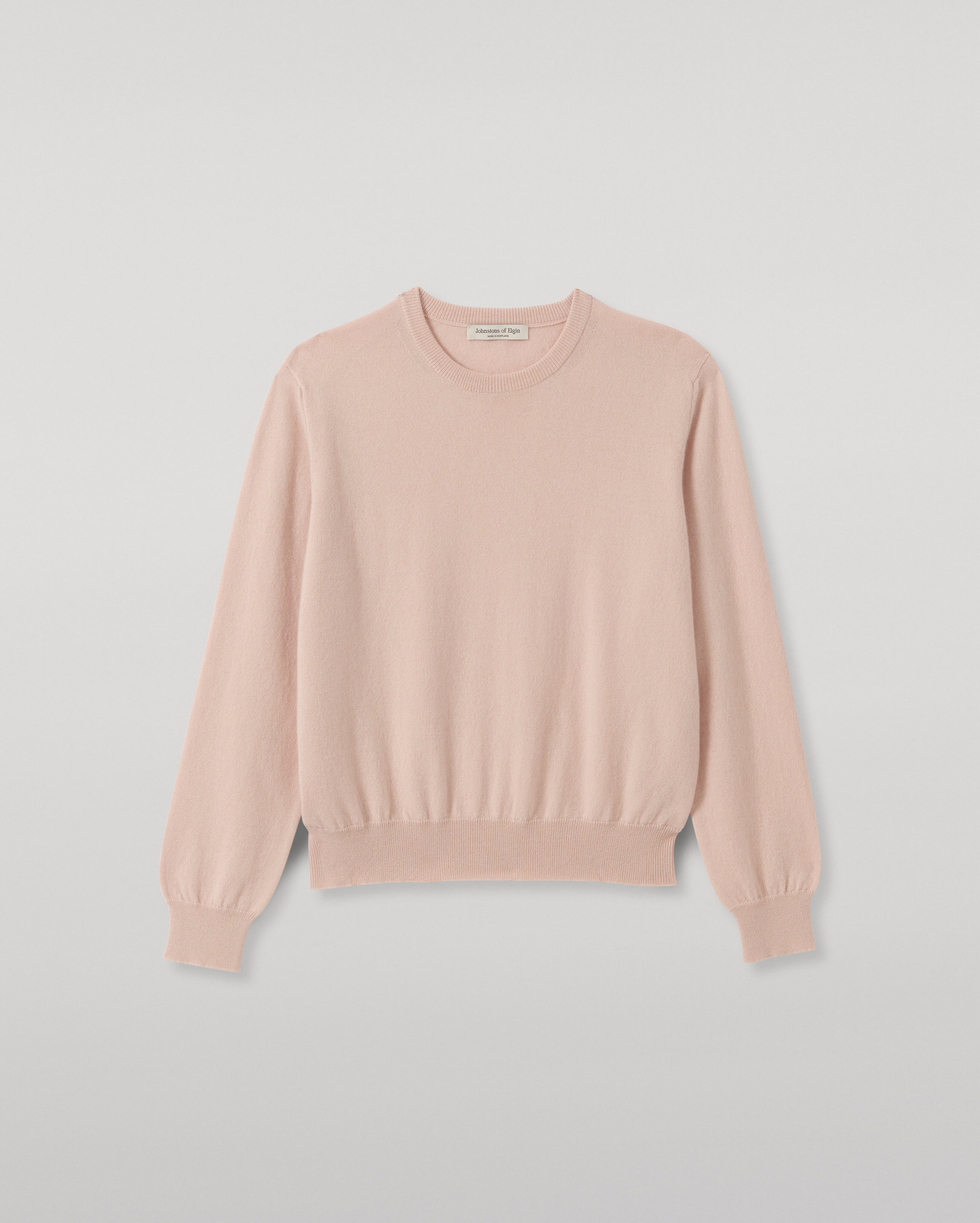 Johnstons of Elgin - Lunan Classic Light Pink Cashmere Crew Jumper