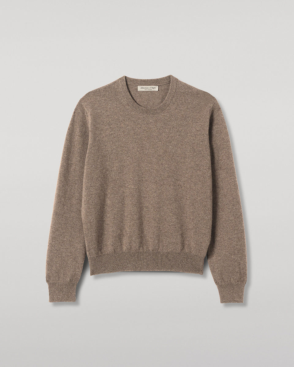 Johnstons of Elgin - Lunan Classic Brown Cashmere Crew Jumper