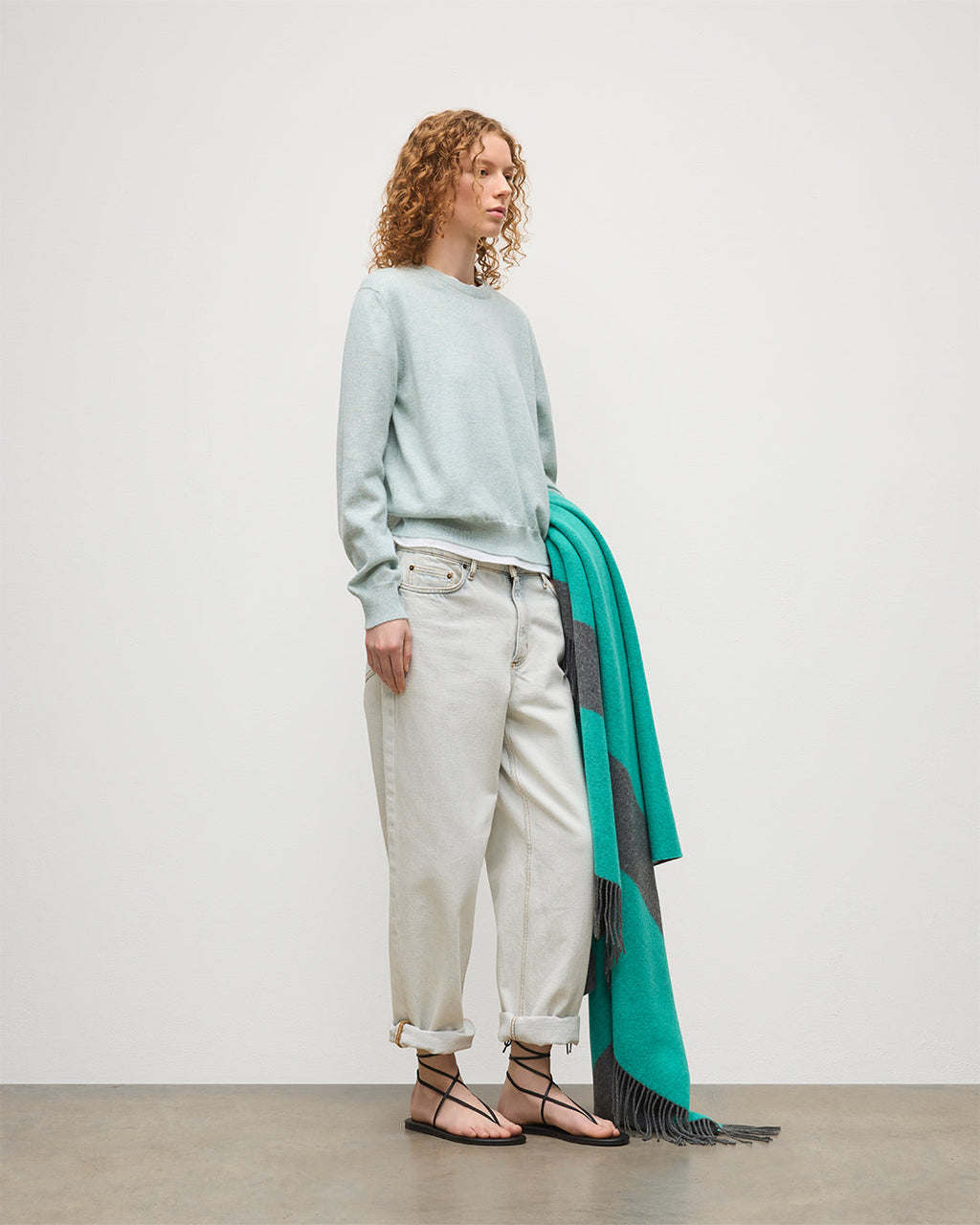 Johnstons of Elgin - Lunan Light Green Classic Crew Jumper