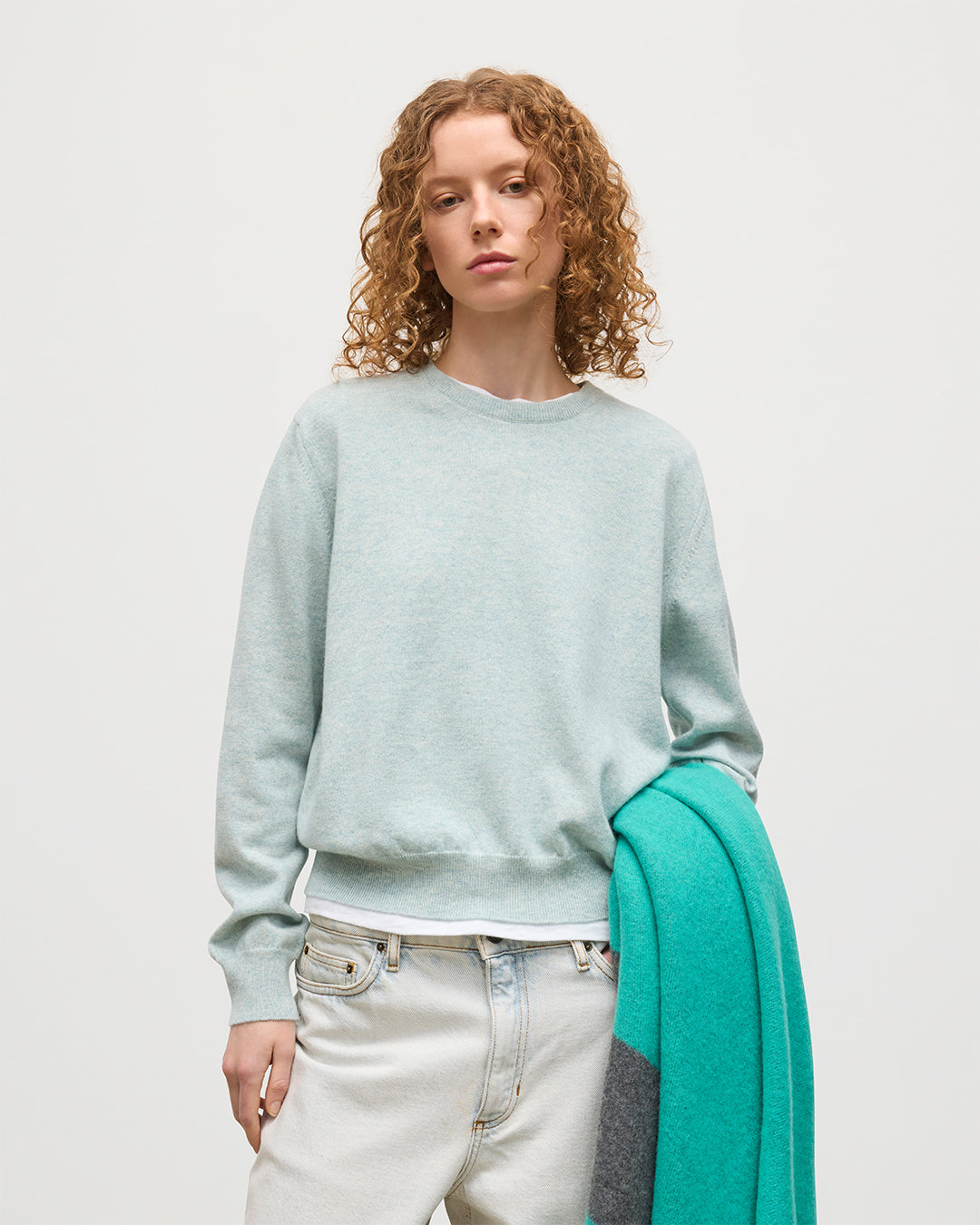 Johnstons of Elgin - Lunan Light Green Classic Crew Jumper