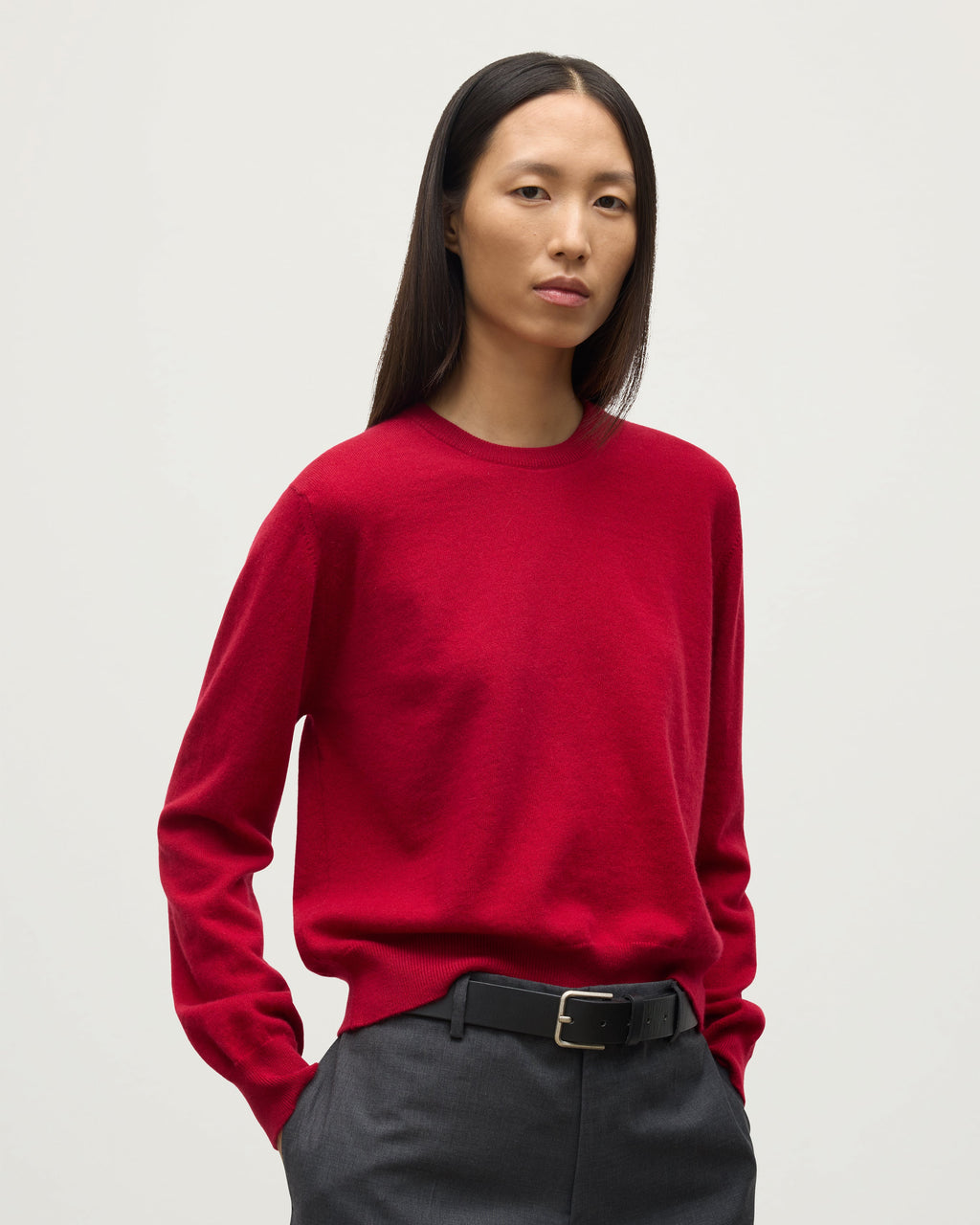 Johnstons of Elgin - Lunan Red Classic Cashmere Crew Jumper