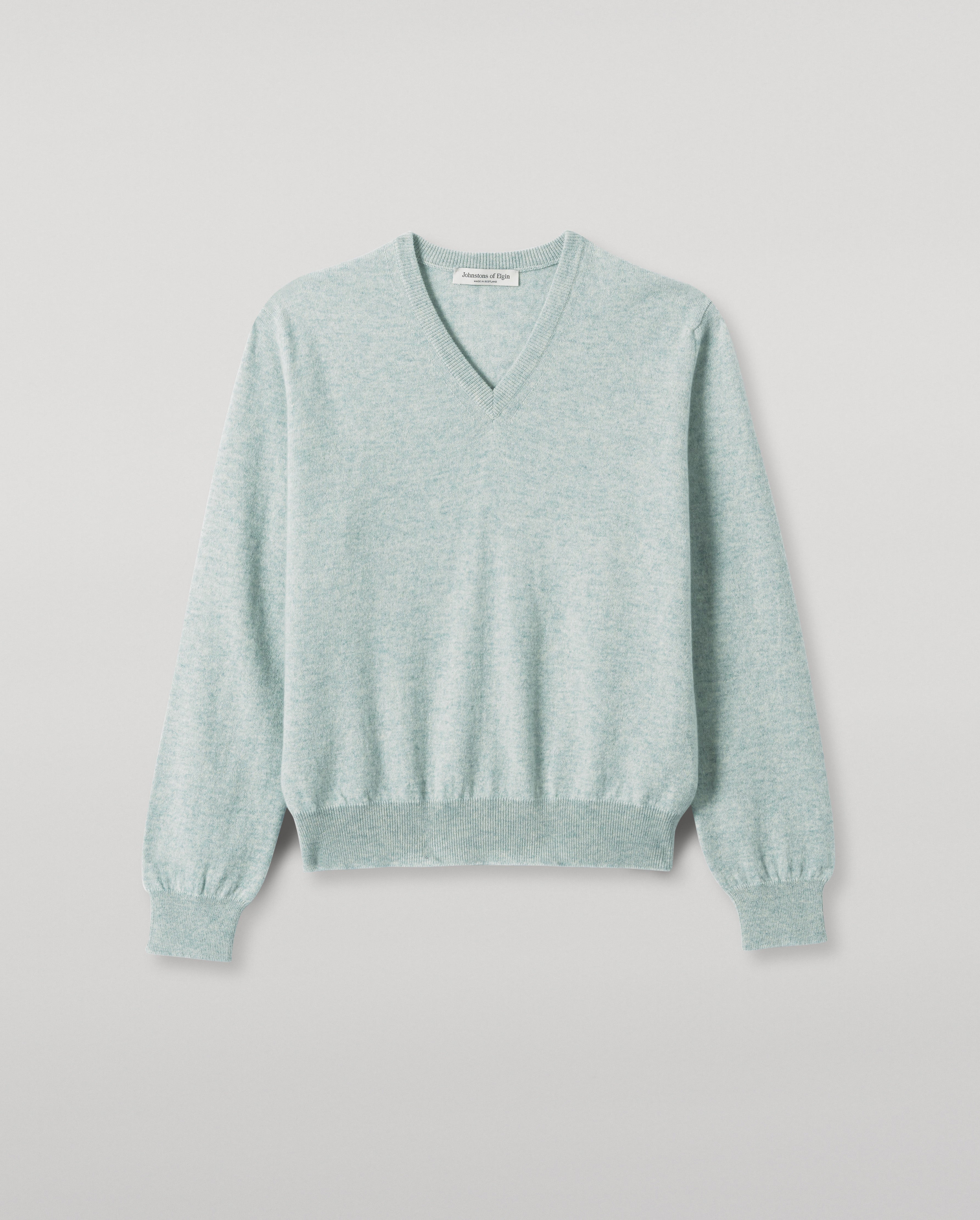 Johnstons of Elgin - Lunan Light Green Classic V Neck Jumper