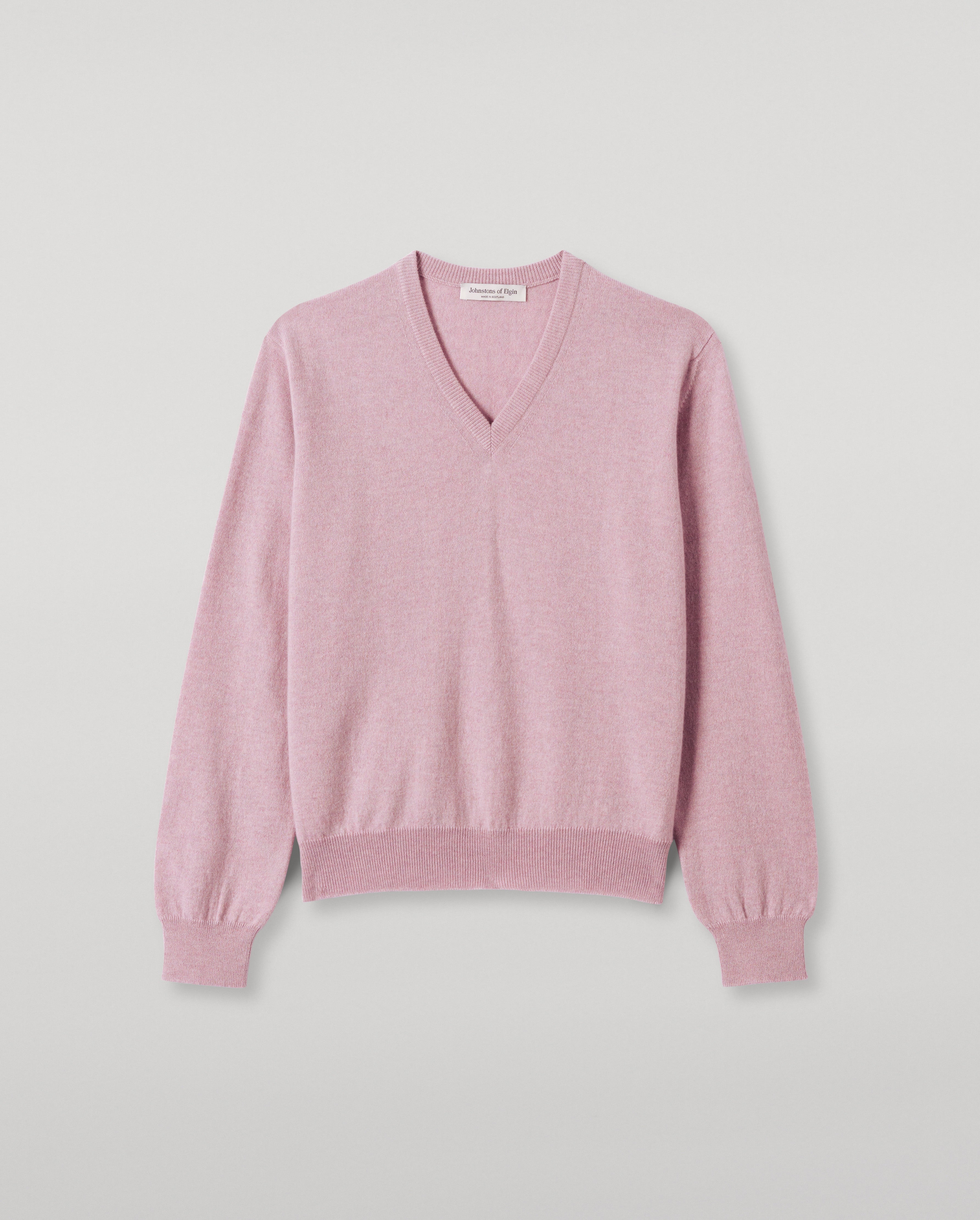 Johnstons of Elgin - Lunan Light Pink Classic V Neck Jumper