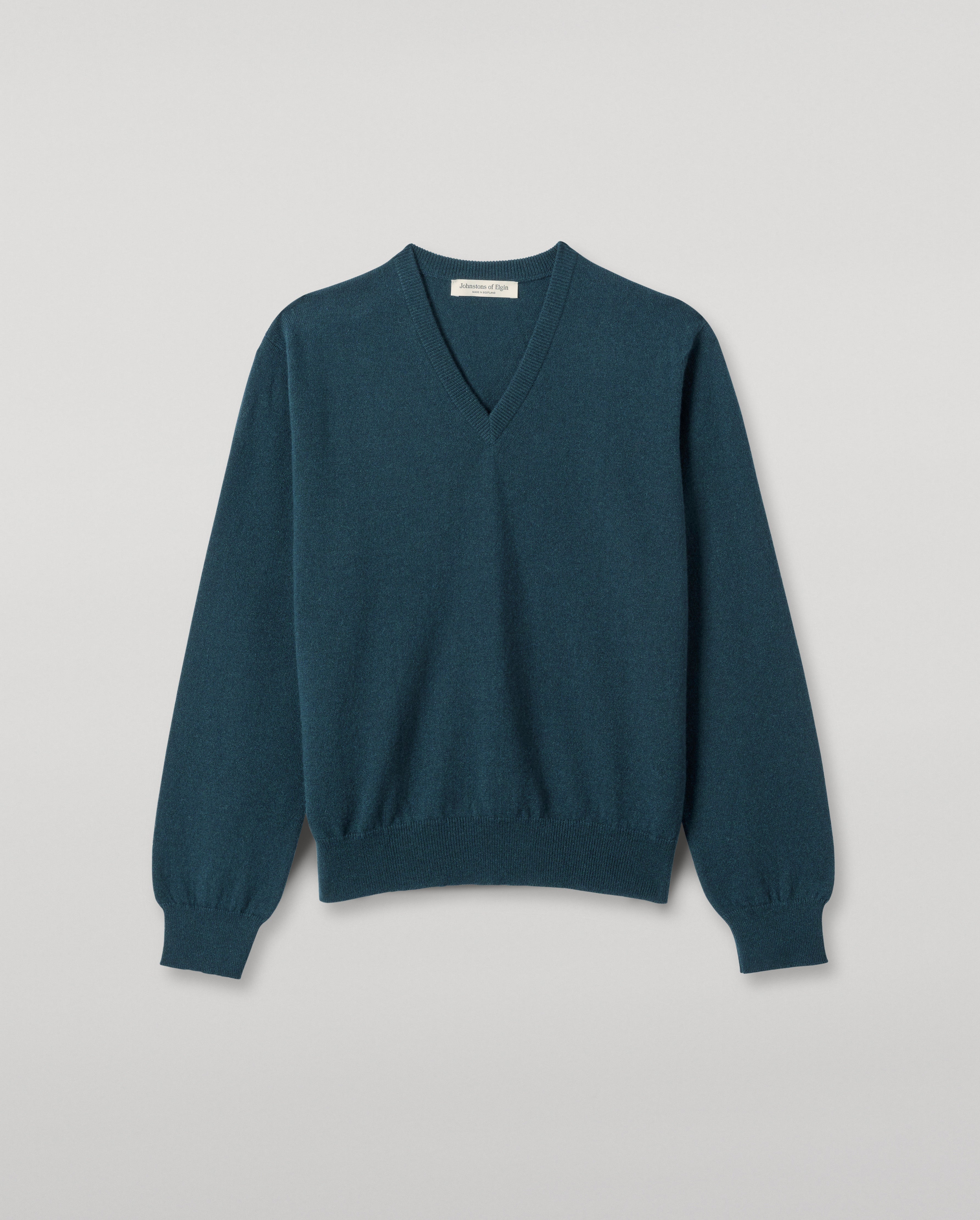 Johnstons of Elgin - Lunan Bottle Green Classic V Neck Jumper