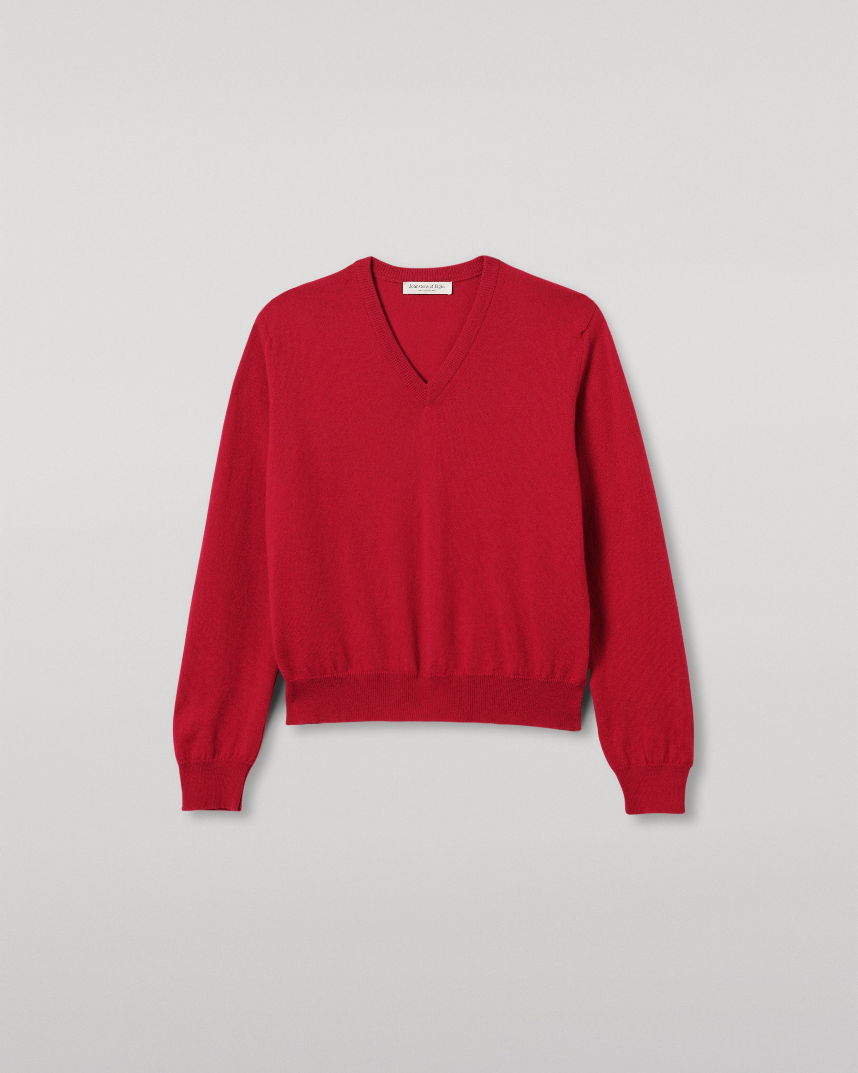 Johnstons of Elgin - Lunan Red Classic Cashmere V Neck Jumper