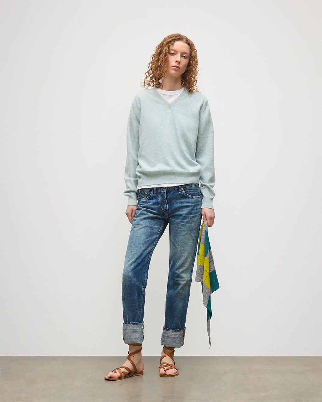 Johnstons of Elgin - Lunan Light Green Classic V Neck Jumper