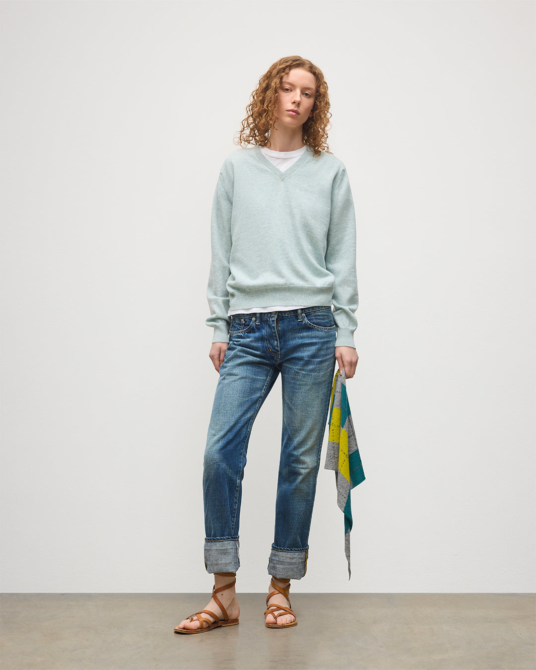 Johnstons of Elgin - Lunan Light Green Classic V Neck Jumper