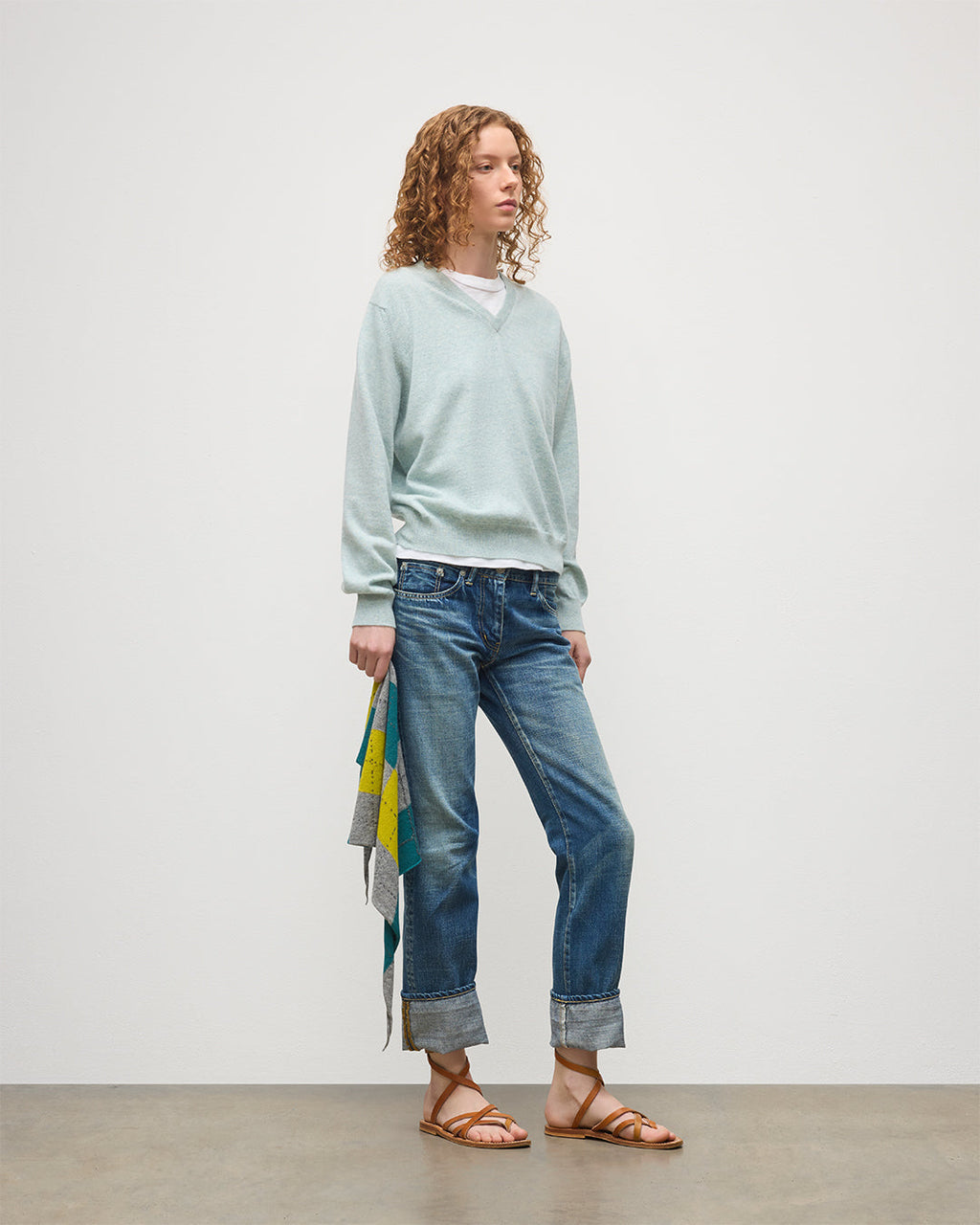 Johnstons of Elgin - Lunan Light Green Classic V Neck Jumper