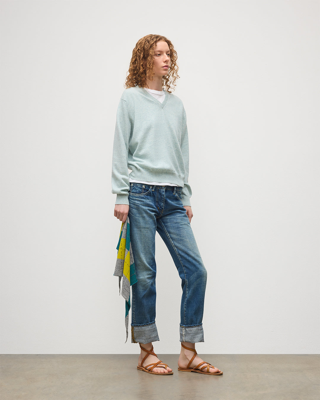 Johnstons of Elgin - Lunan Light Green Classic V Neck Jumper