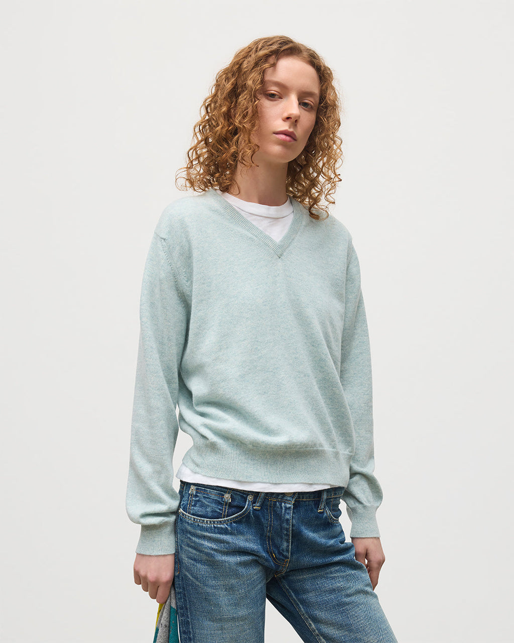 Johnstons of Elgin - Lunan Light Green Classic V Neck Jumper