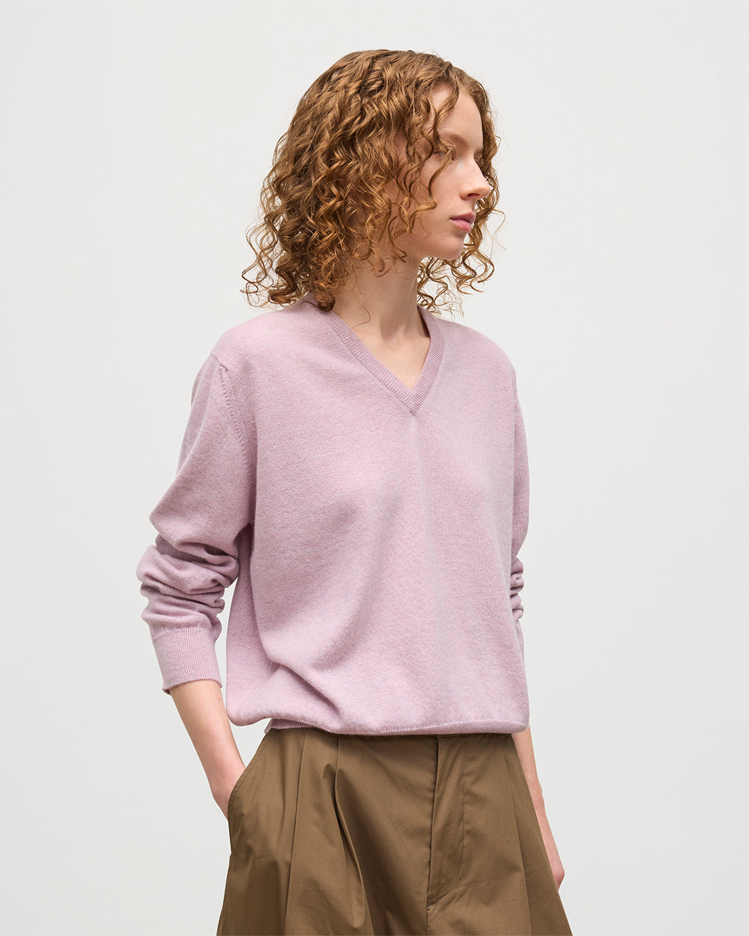 Johnstons of Elgin - Lunan Light Pink Classic V Neck Jumper