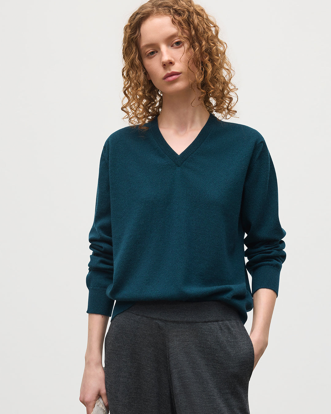 Johnstons of Elgin - Lunan Bottle Green Classic V Neck Jumper