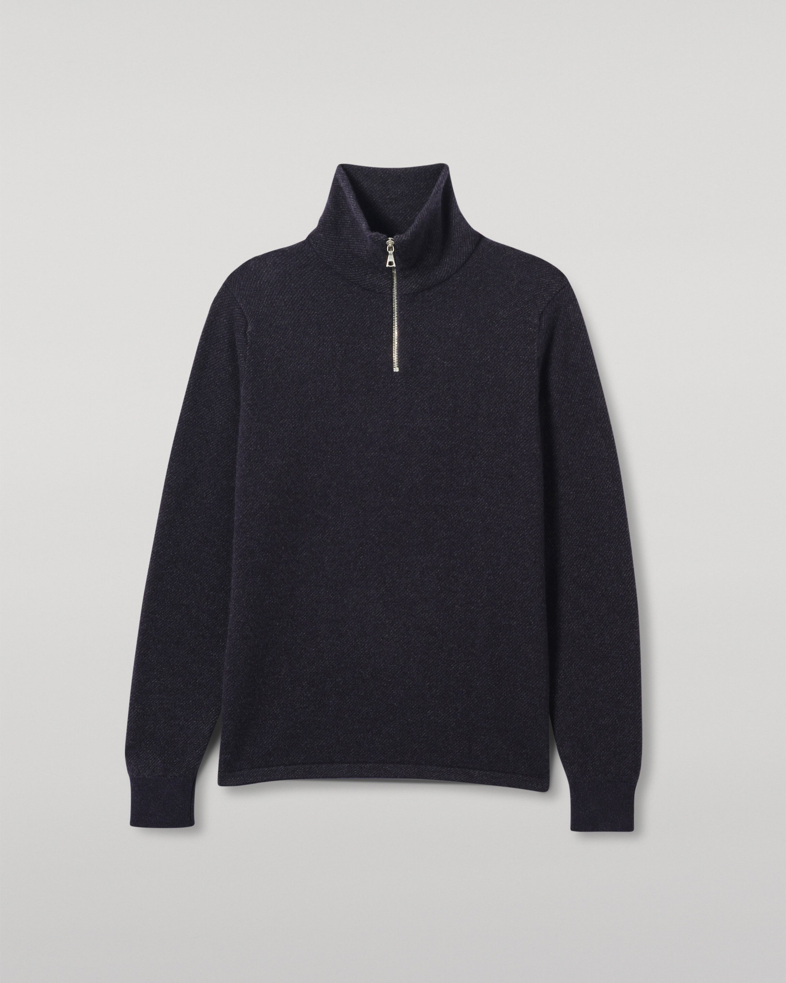 Johnstons of Elgin - Tweel Navy & Grey Cashmere Half Zip Jumper