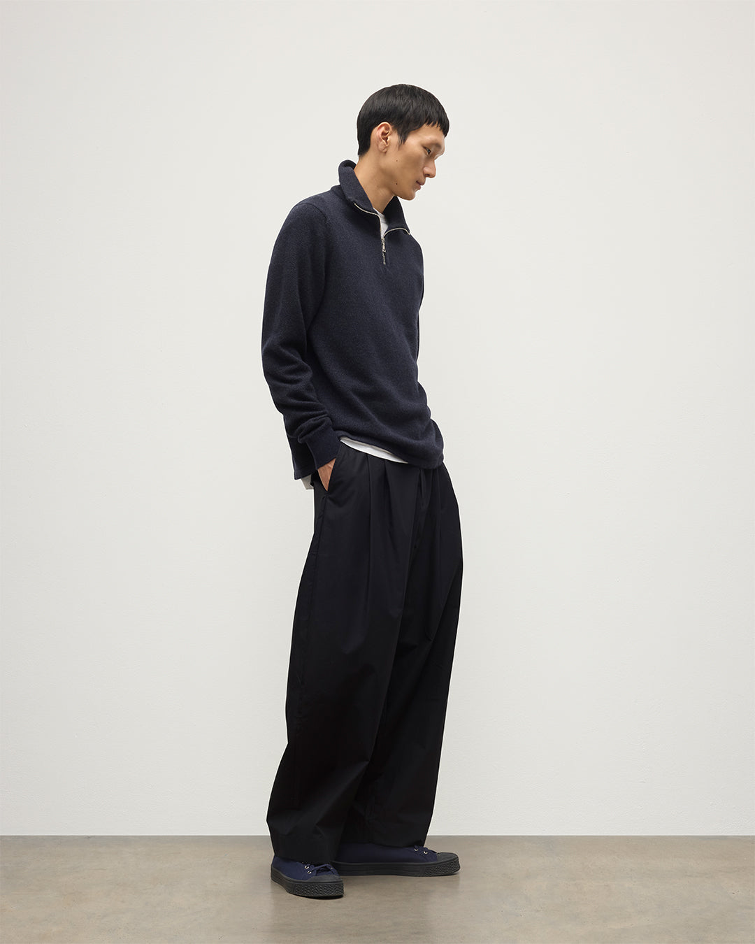 Johnstons of Elgin - Tweel Navy & Grey Cashmere Half Zip Jumper