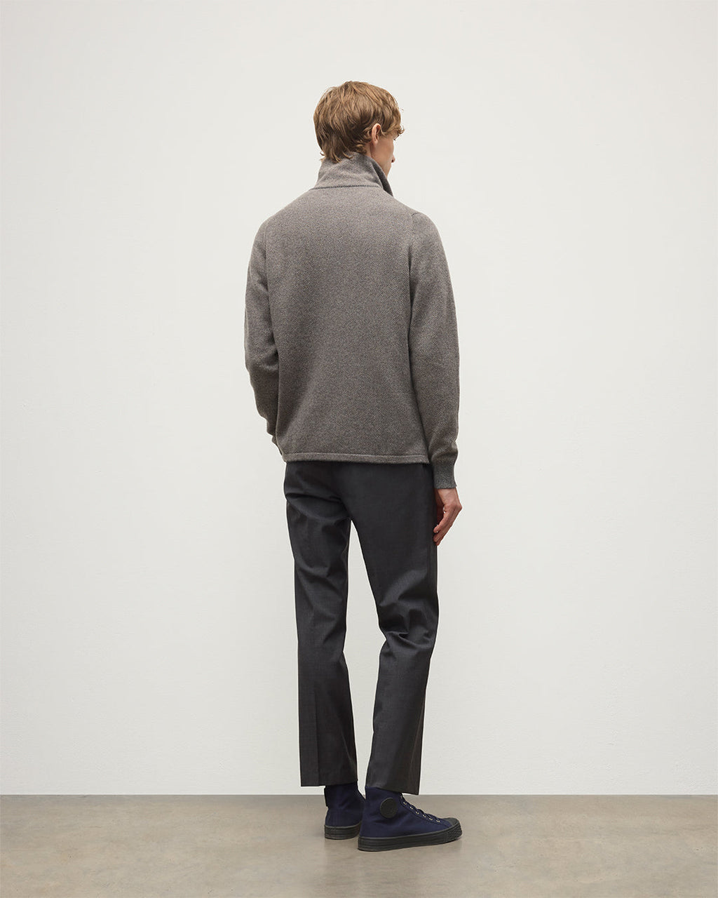 Johnstons of Elgin - Tweel Grey & Brown Cashmere Half Zip Jumper