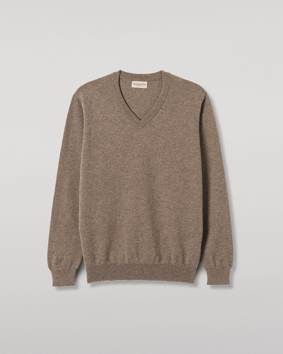 Johnstons of Elgin - Reuben Brown Cashmere V Neck Jumper