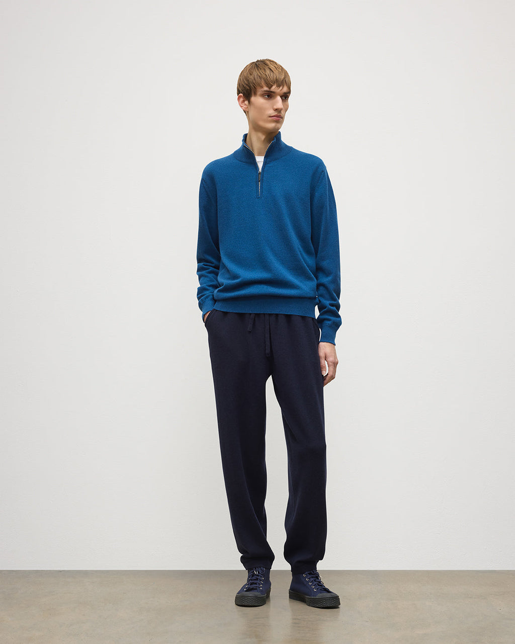 Johnstons of Elgin - Reuben Blue Cashmere Zip Neck Jumper