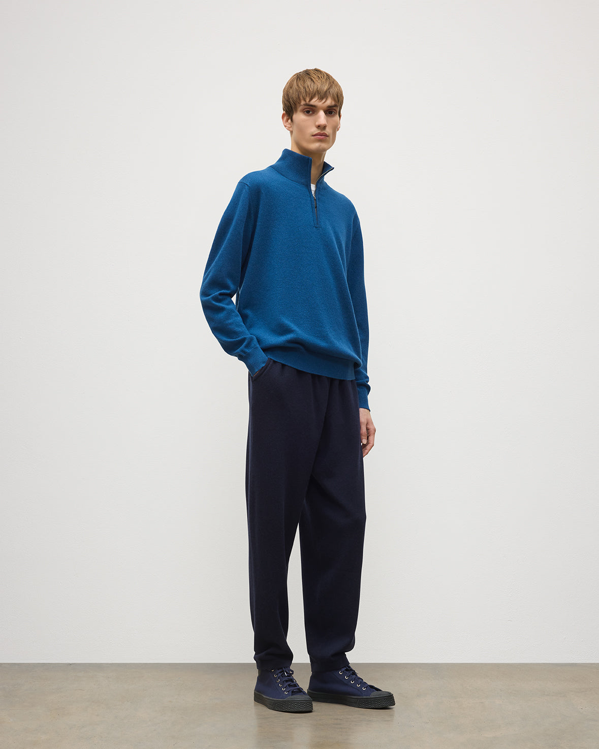 Johnstons of Elgin - Reuben Blue Cashmere Zip Neck Jumper