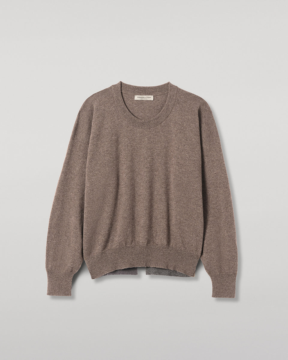 Johnstons of Elgin - Jessie Back Split Brown Colour Block Cashmere Jumper