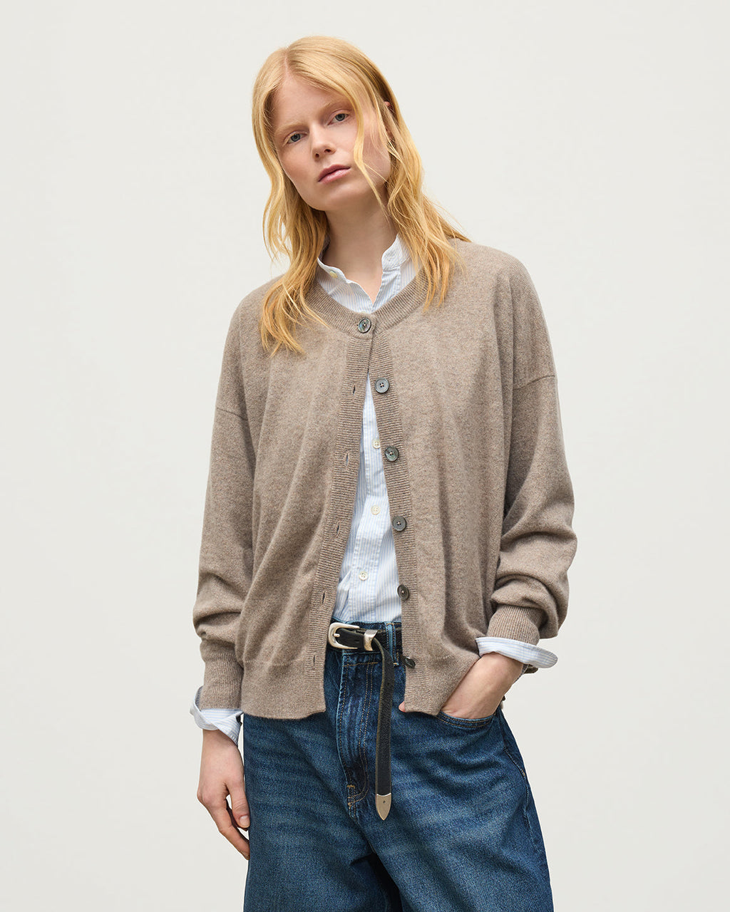 Johnstons of Elgin - Jessie Light Brown Cashmere Cardigan