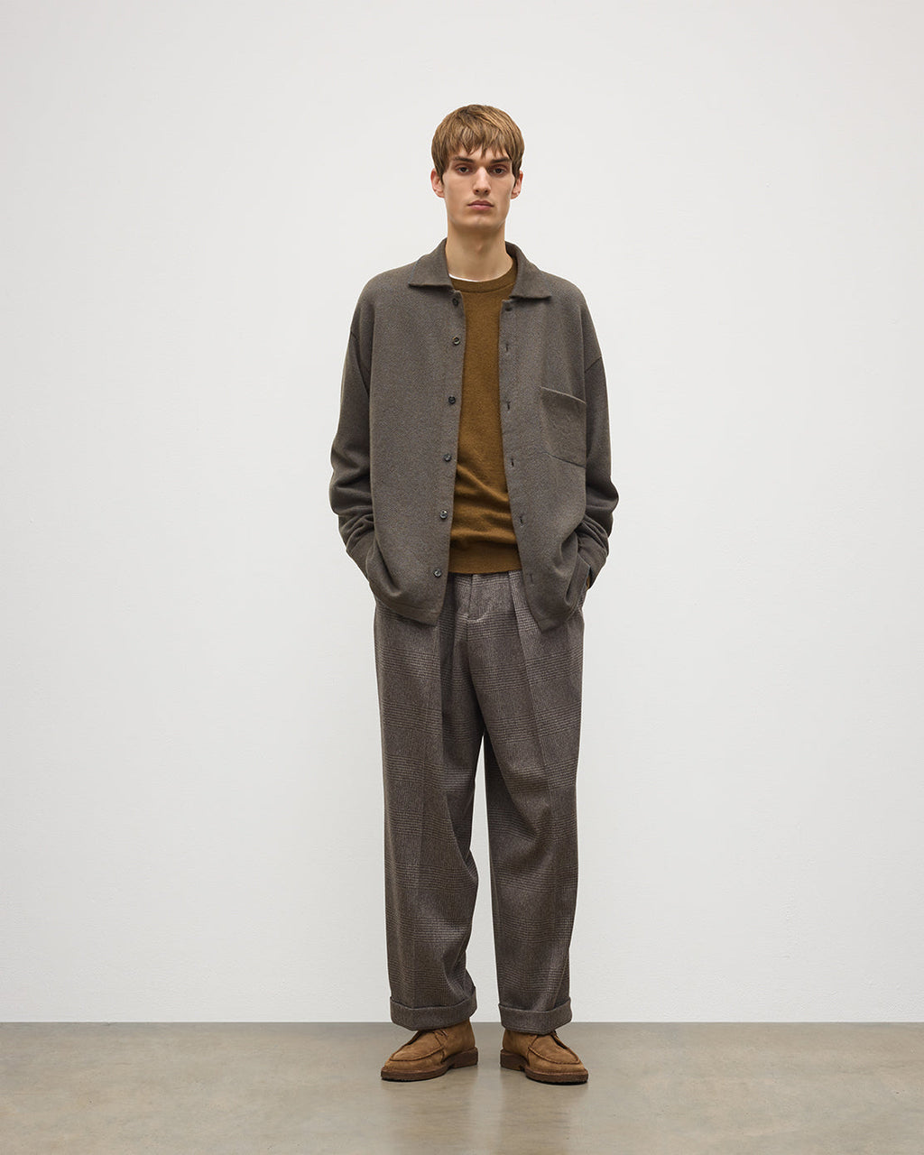 Johnstons of Elgin - Tweel Grey & Green Cashmere Shirt