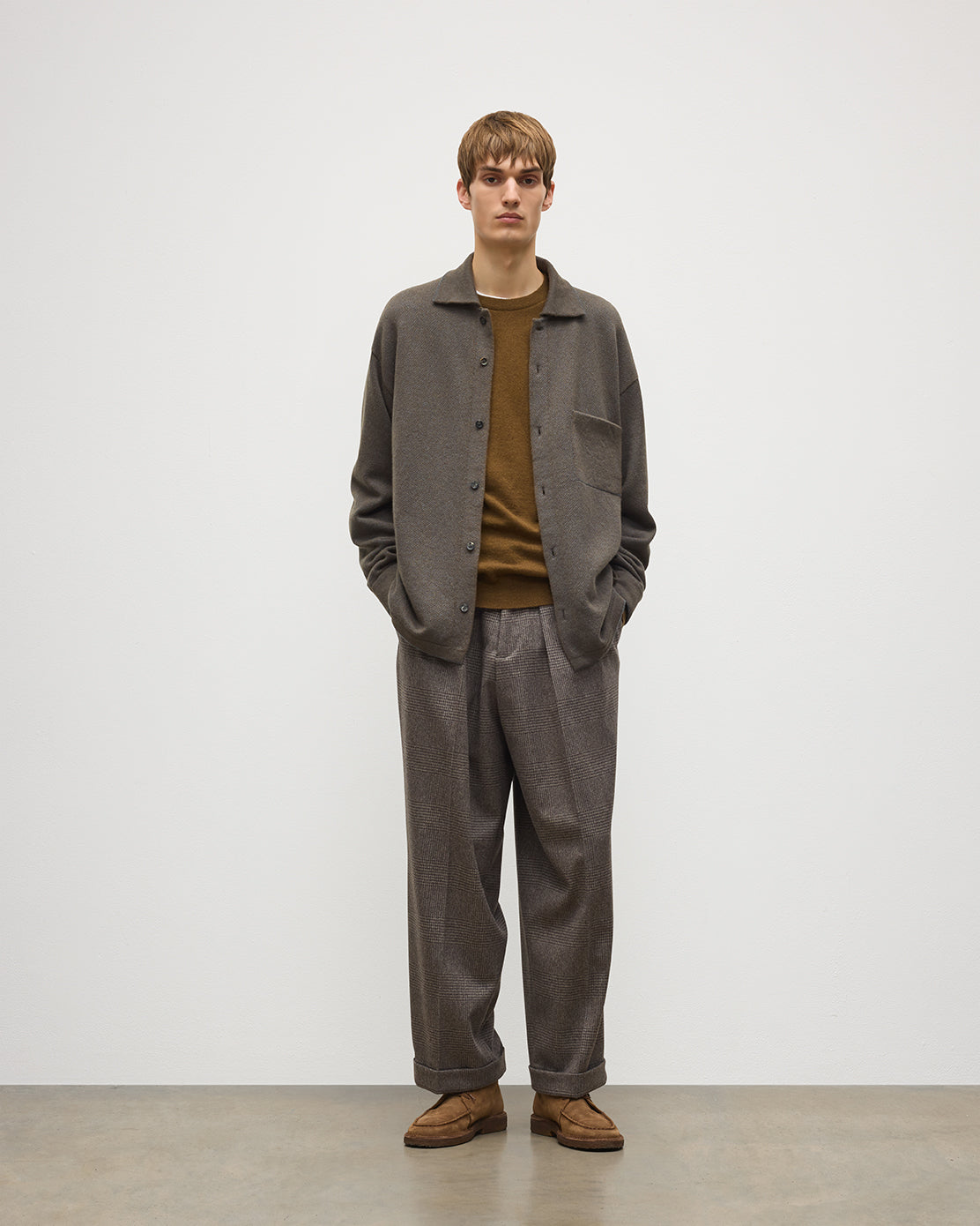 Johnstons of Elgin - Tweel Grey & Green Cashmere Shirt