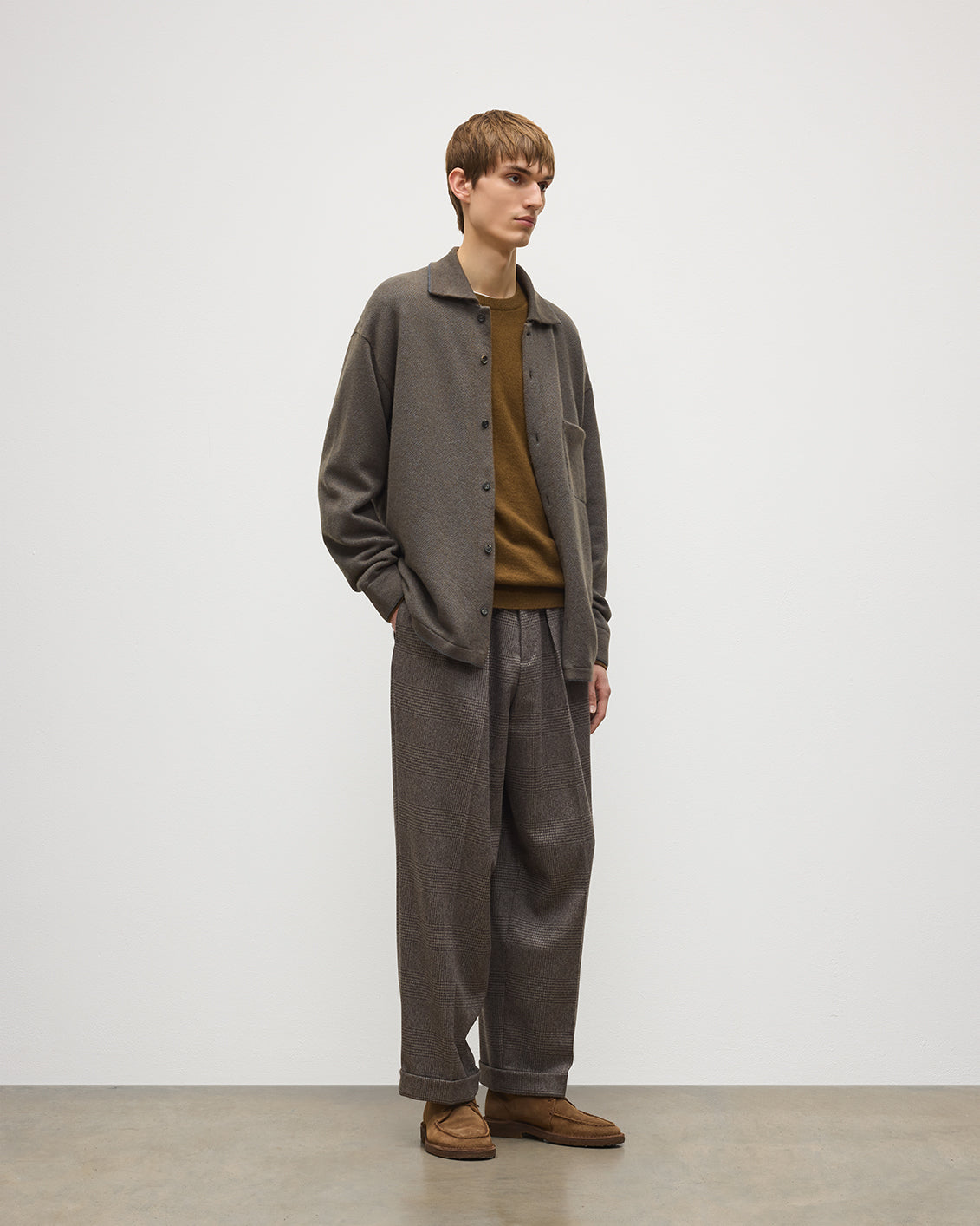 Johnstons of Elgin - Tweel Grey & Green Cashmere Shirt