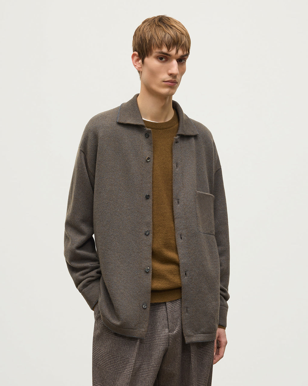 Johnstons of Elgin - Tweel Grey & Green Cashmere Shirt