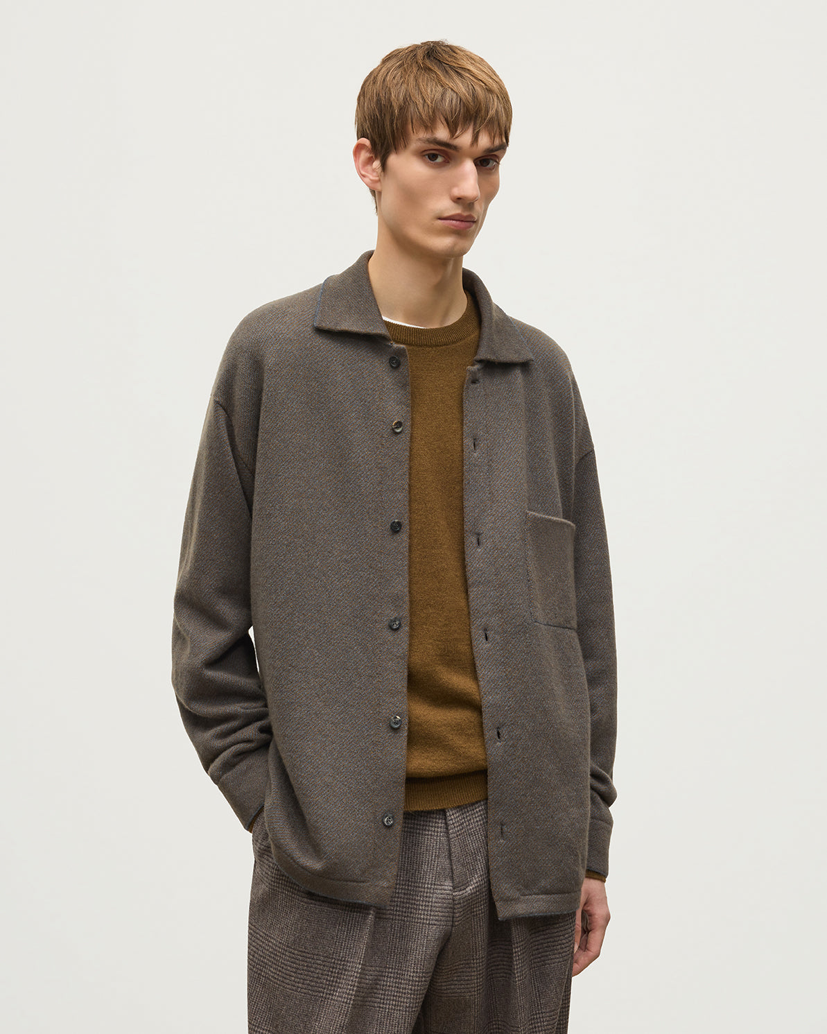 Johnstons of Elgin - Tweel Grey & Green Cashmere Shirt