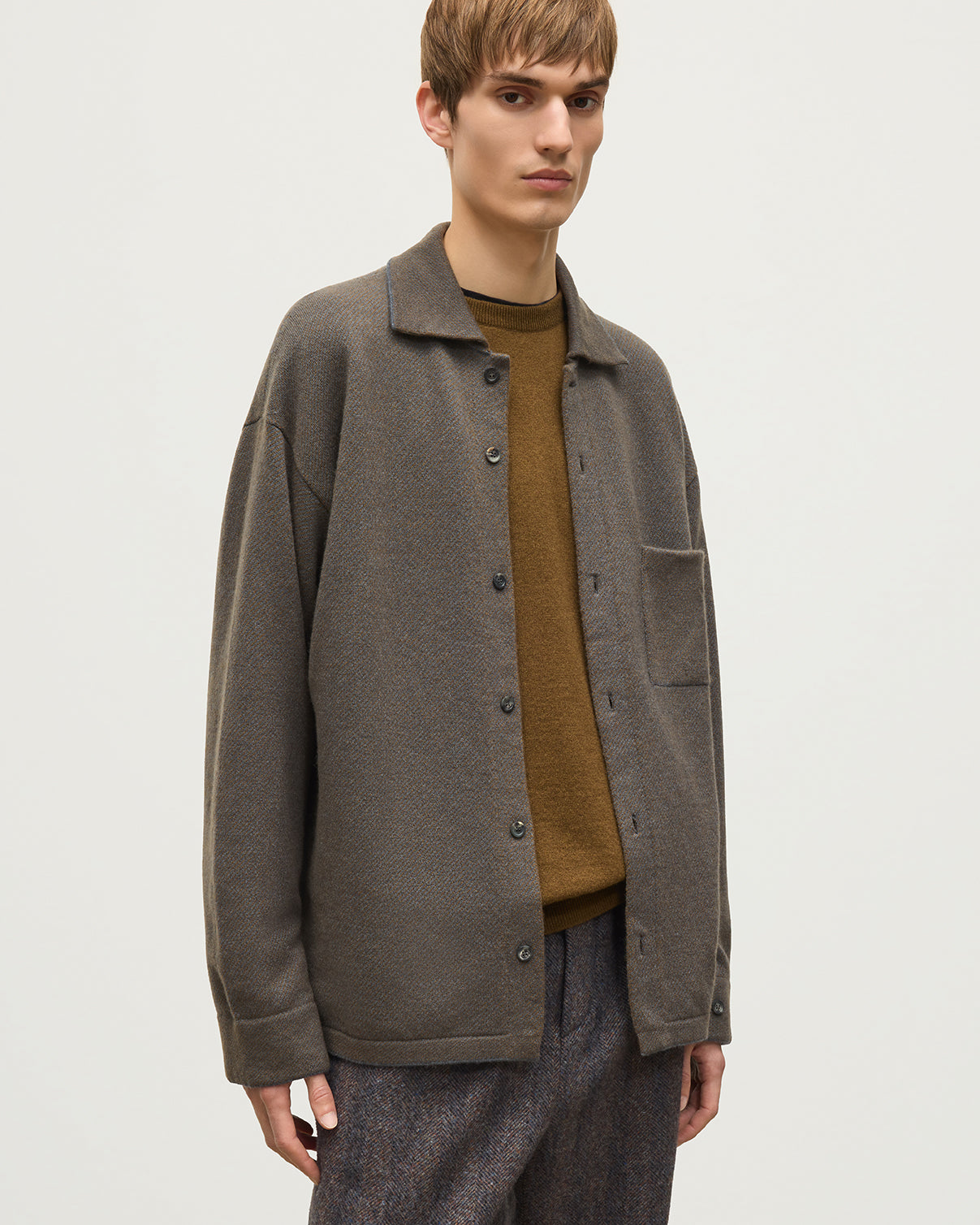 Johnstons of Elgin - Tweel Brown Cashmere Shirt