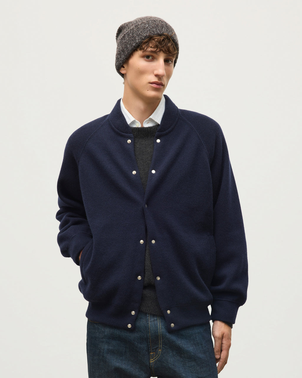 Johnstons of Elgin - Keppie Dark Navy Cashmere Bomber Jacket