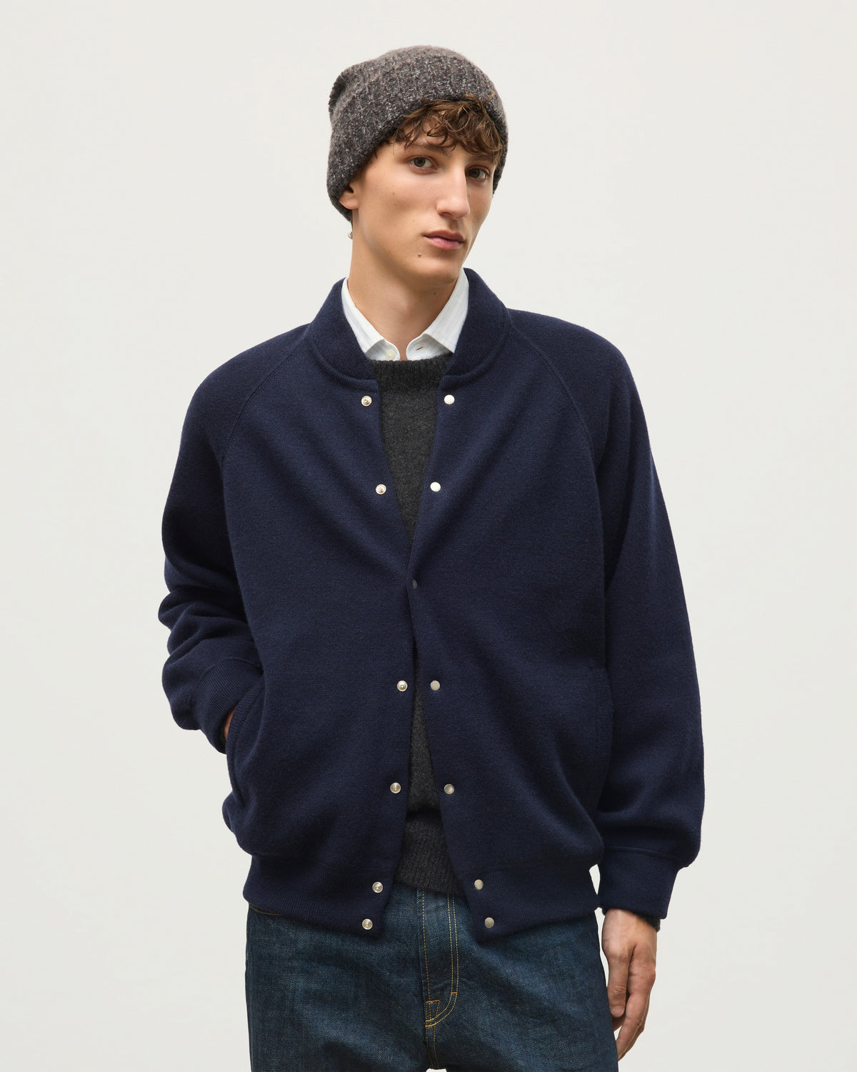 Johnstons of Elgin - Keppie Dark Navy Cashmere Bomber Jacket