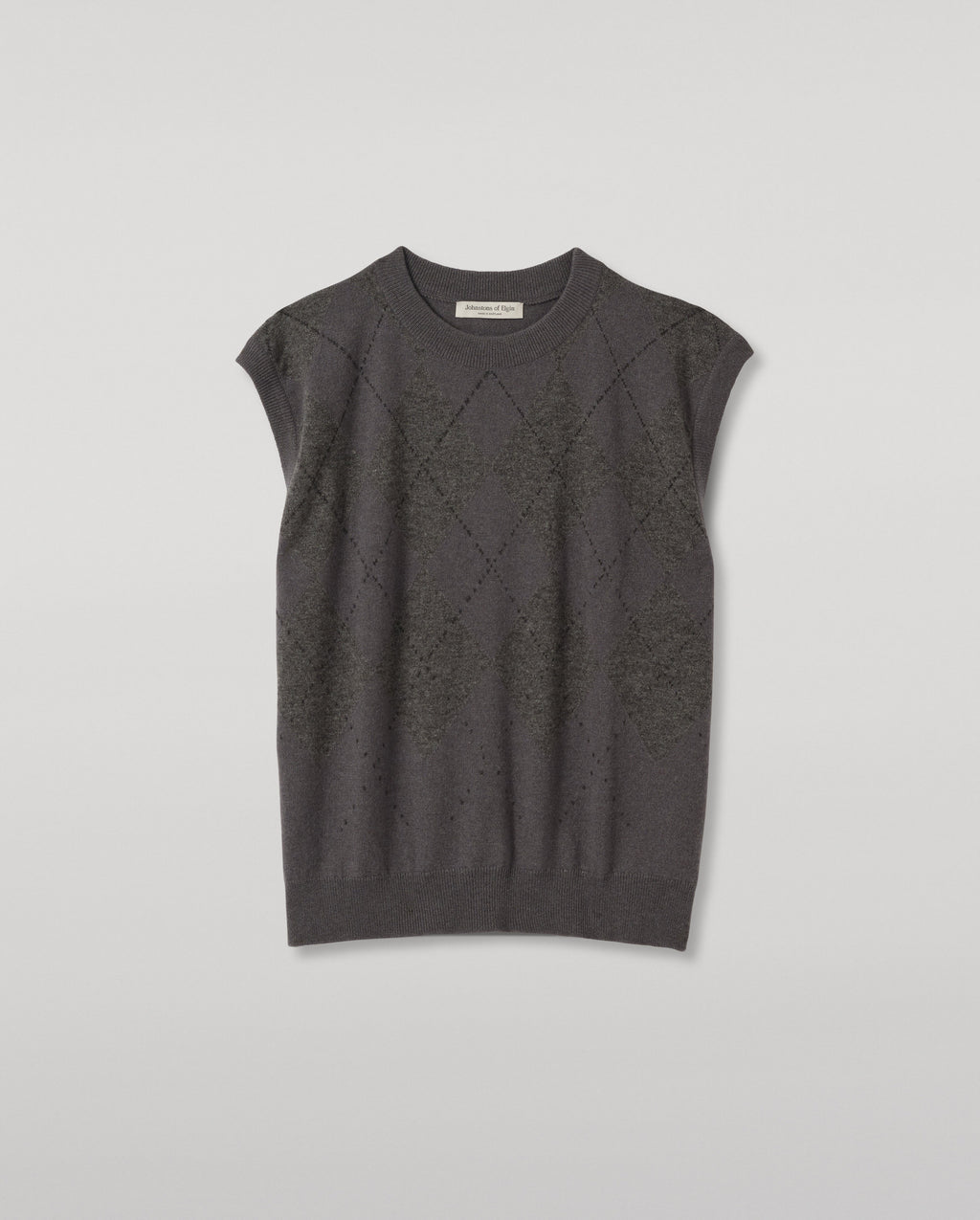 Johnstons of Elgin - Clan Mid Grey Argyle Cashmere Tank