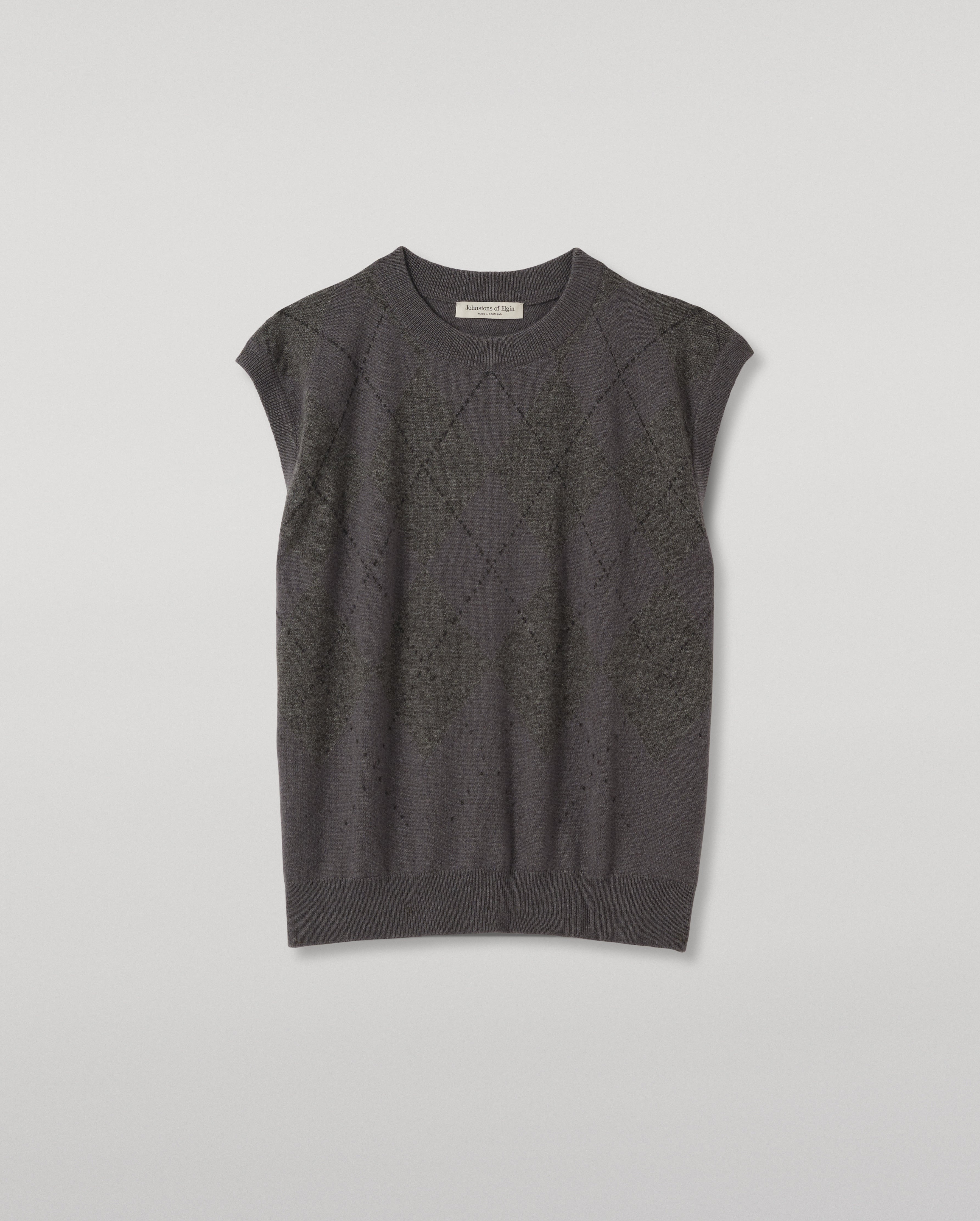 Johnstons of Elgin - Clan Mid Grey Argyle Cashmere Tank