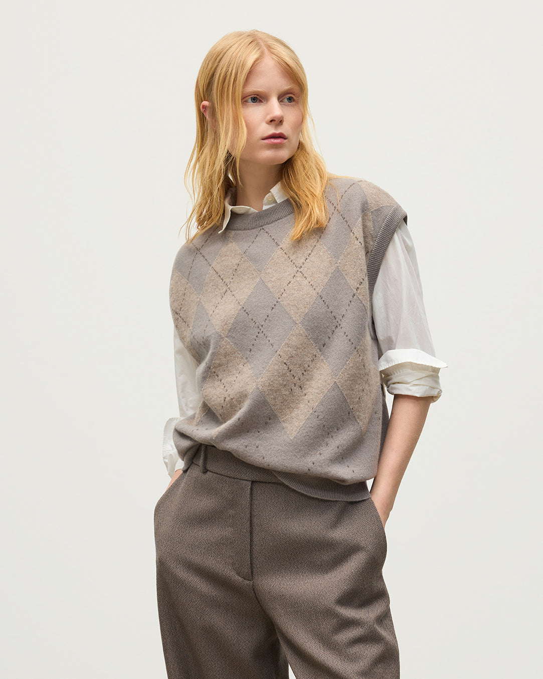 Johnstons of Elgin - Clan Grey Argyle Cashmere Tank