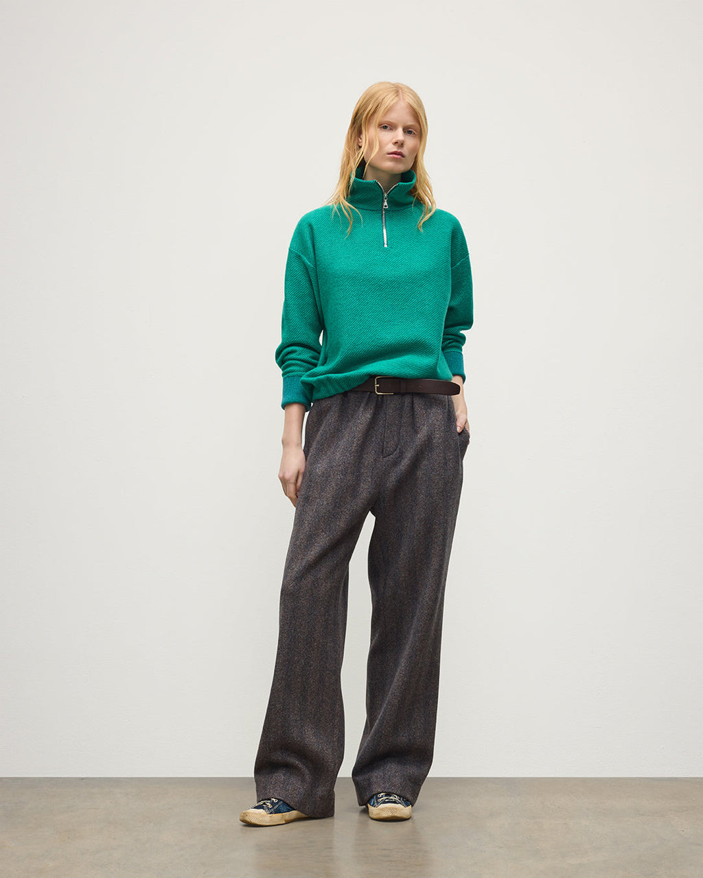 Johnstons of Elgin - Reel Green Cashmere Half Zip Jumper