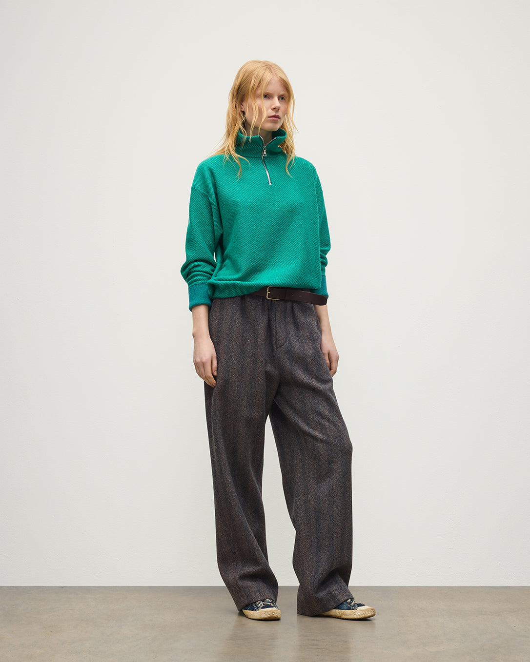 Johnstons of Elgin - Reel Green Cashmere Half Zip Jumper
