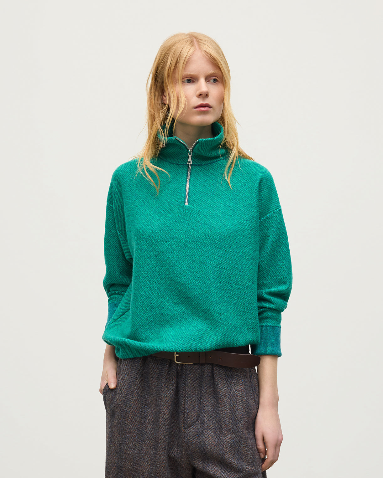 Johnstons of Elgin - Reel Green Cashmere Half Zip Jumper